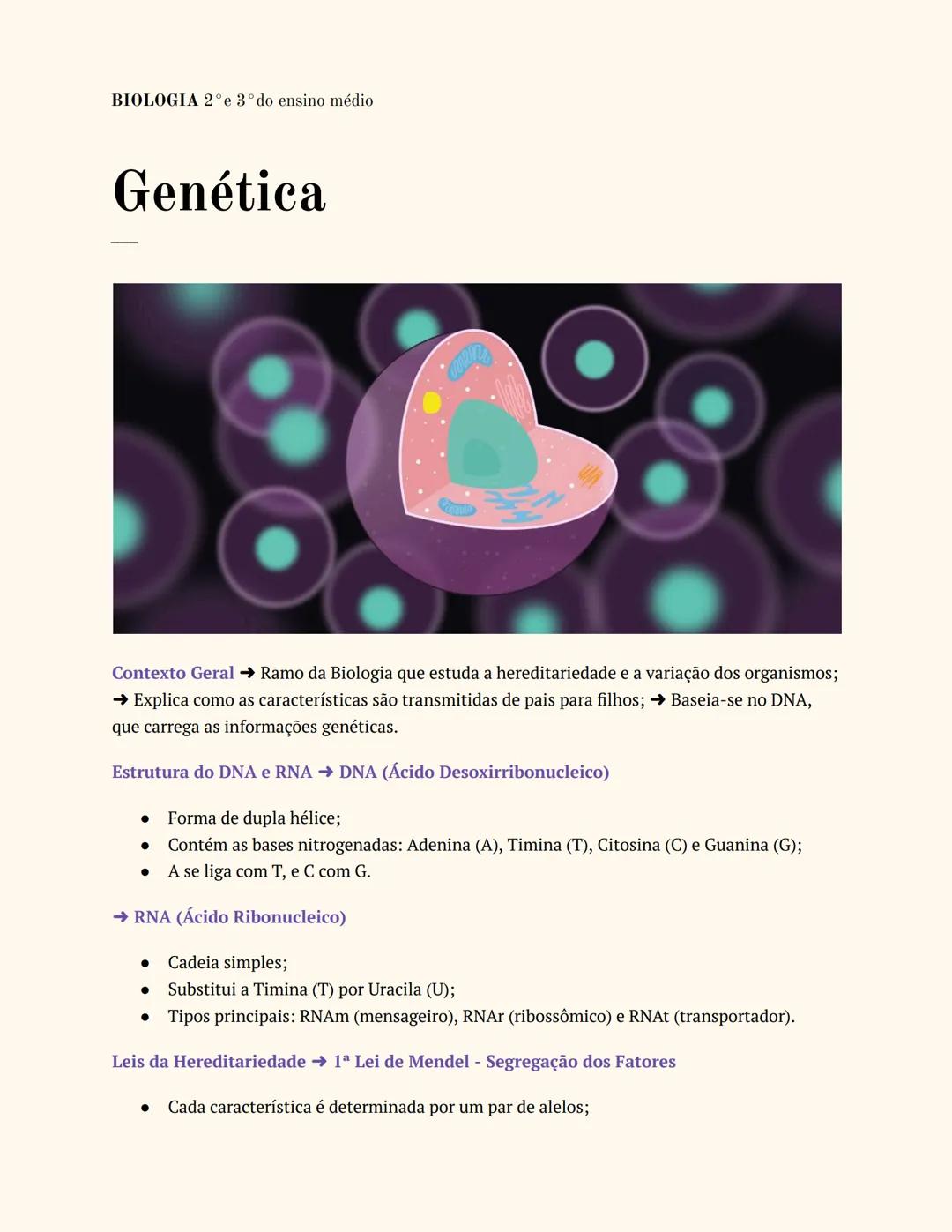 --- OCR Start ---
BIOLOGIA 2°e 3°do ensino médio
Genética
Contexto Geral → Ramo da Biologia que estuda a hereditariedade e a variação dos or