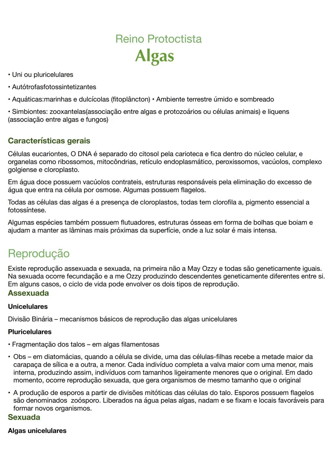 --- OCR Start ---
Reino Protoctista
Algas
• Uni ou pluricelulares
• Autótrofasfotossintetizantes
• Aquáticas:marinhas e dulcícolas (fitoplân