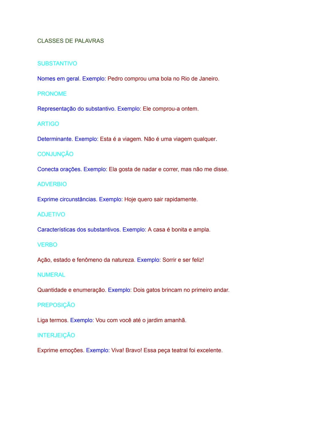 CLASSES DE PALAVRAS
SUBSTANTIVO
Nomes em geral. Exemplo: Pedro comprou uma bola no Rio de Janeiro.
PRONOME
Representação do substantivo.