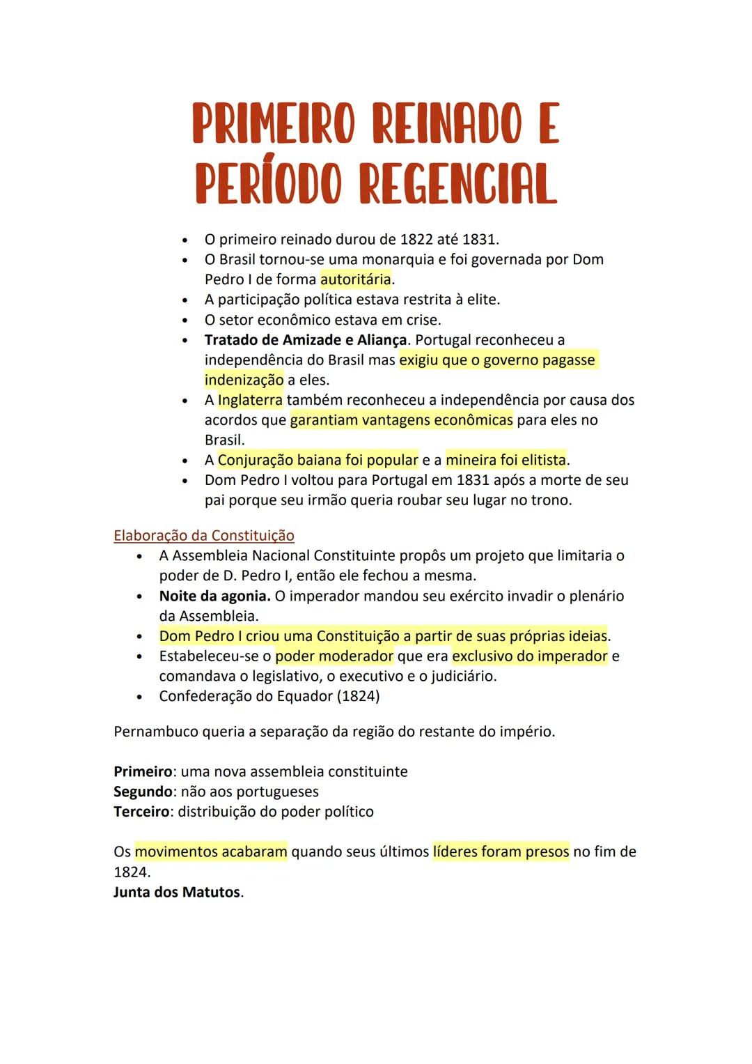# PRIMEIRO REINADO E
# PERÍODO REGENCIAL
- O primeiro reinado durou de 1822 até 1831.
- O Brasil tornou-se uma monarquia e foi governada po