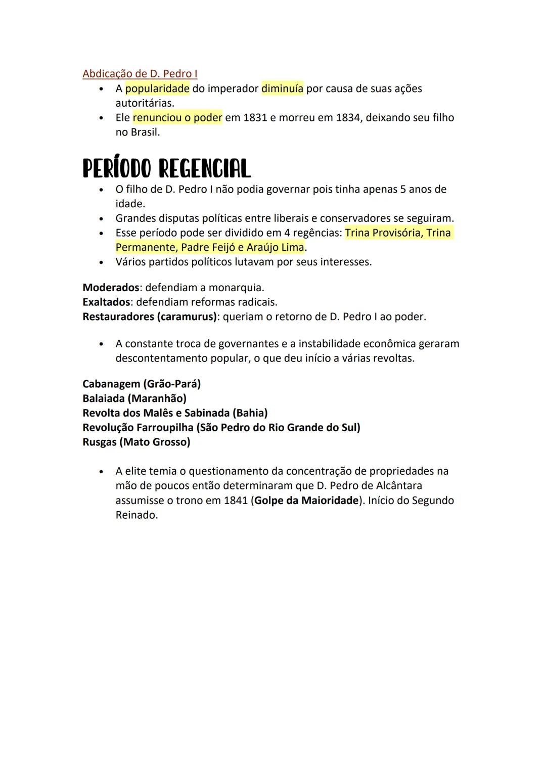 # PRIMEIRO REINADO E
# PERÍODO REGENCIAL
- O primeiro reinado durou de 1822 até 1831.
- O Brasil tornou-se uma monarquia e foi governada po