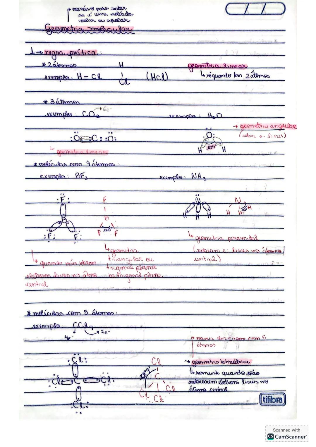 * massário para saber
se é uma melécula
polar ou apolar
# Geometria molecular
1→ regna prática:
*2 atesmas
$H$
geometria, line ar
exempl