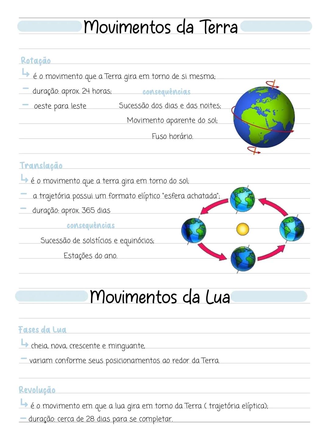 # Movimentos da Terra
Rotação
→ é o movimento que a Terra gira em torno de si mesma:
- duração: aprox. 24 horas:
consequências
- oeste