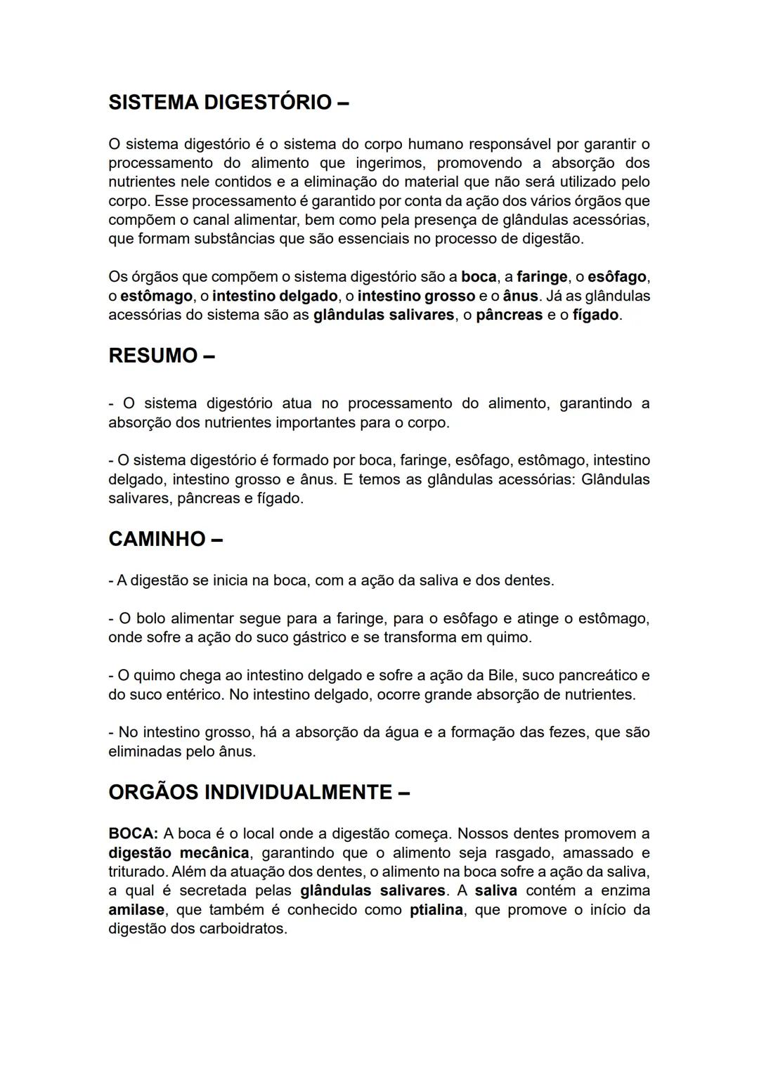 # SISTEMA DIGESTÓRIO –
O sistema digestório é o sistema do corpo humano responsável por garantir o
processamento do alimento que ingerimos,