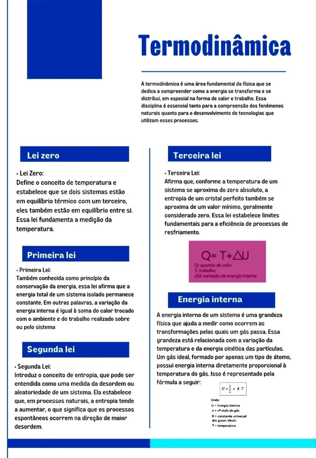 # Termodinâmica
A termodinâmica é uma área fundamental da física que se
dedica a compreender como a energia se transforma e se
distribui, e