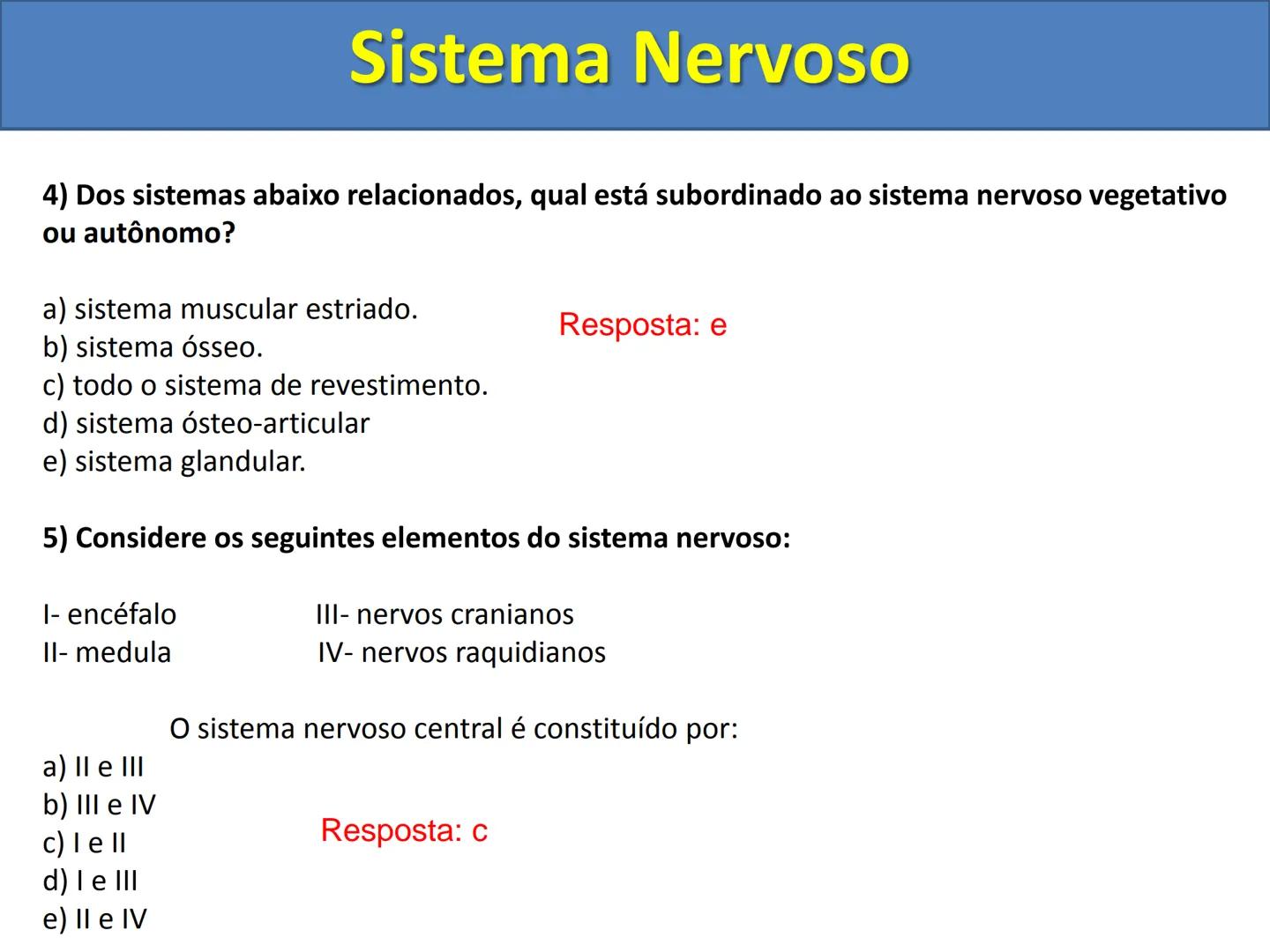 # Sistema Nervoso # Sistema Nervoso
1) Introdução
O sistema nervoso é responsável pelo ajustamento do organismo ao ambiente. Sua
função é
