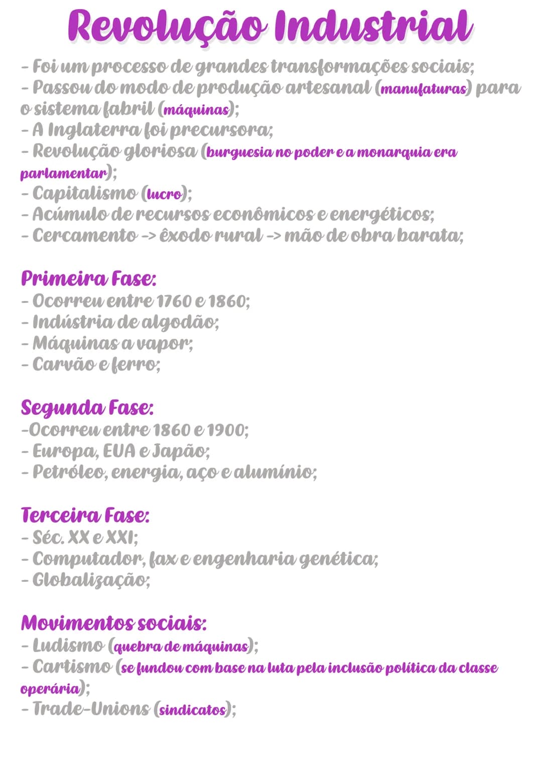 # Revolução Industrial
- Foi um processo de grandes transformações sociais;
- Passou do modo de produção artesanal (manufaturas) para o sist
