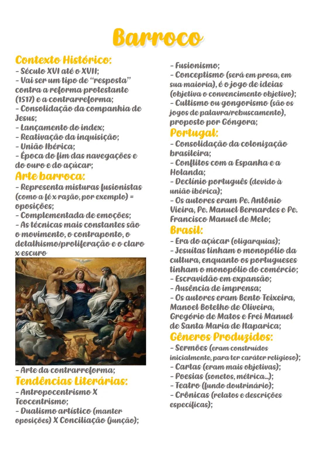 # Barroco
Contexto Histórico:
- Século XVI até o XVII;
- Vai ser um tipo de "resposta"
contra a reforma protestante
(1517) e a contrarrefor