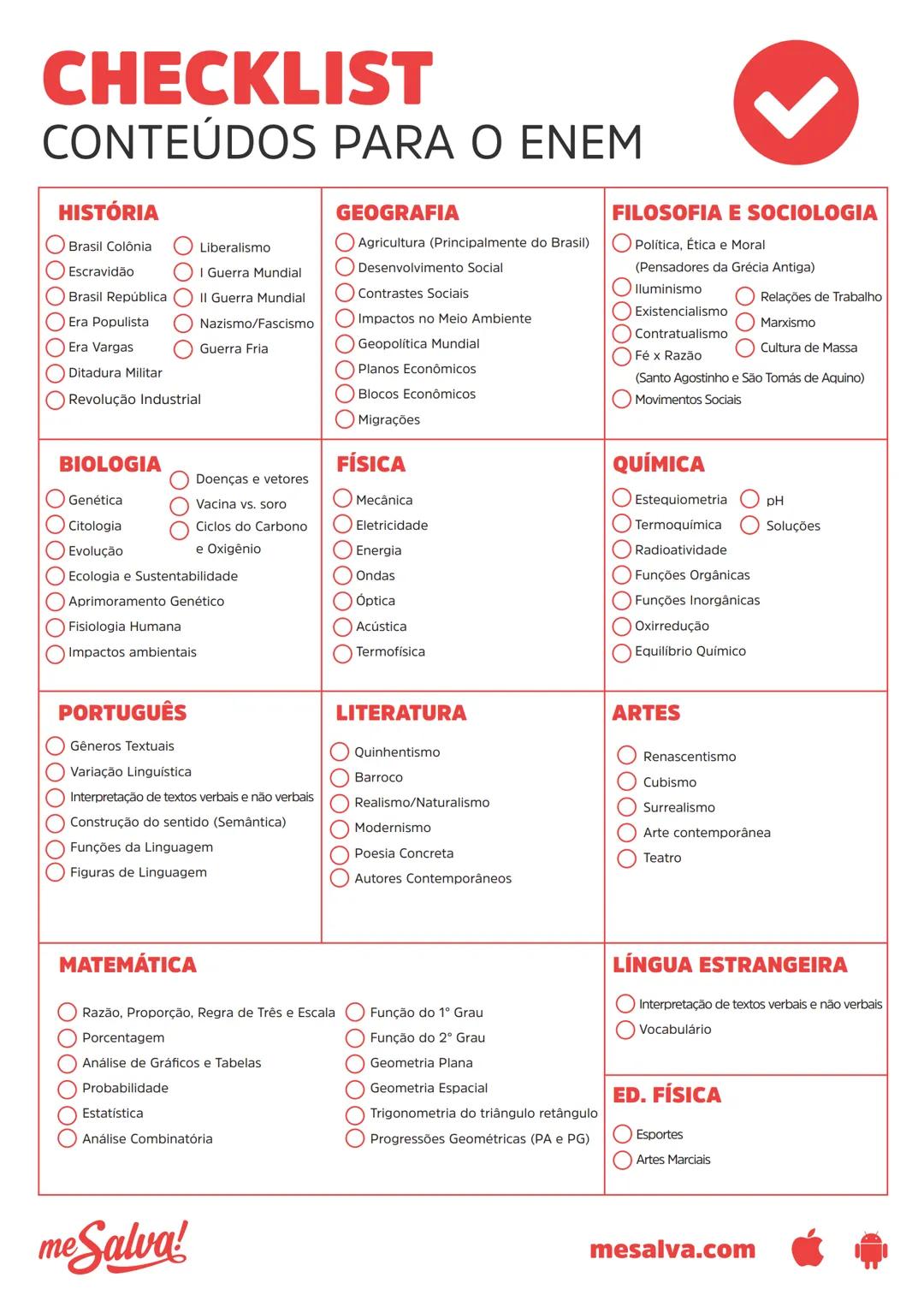Conteúdos para estudos do ENEM