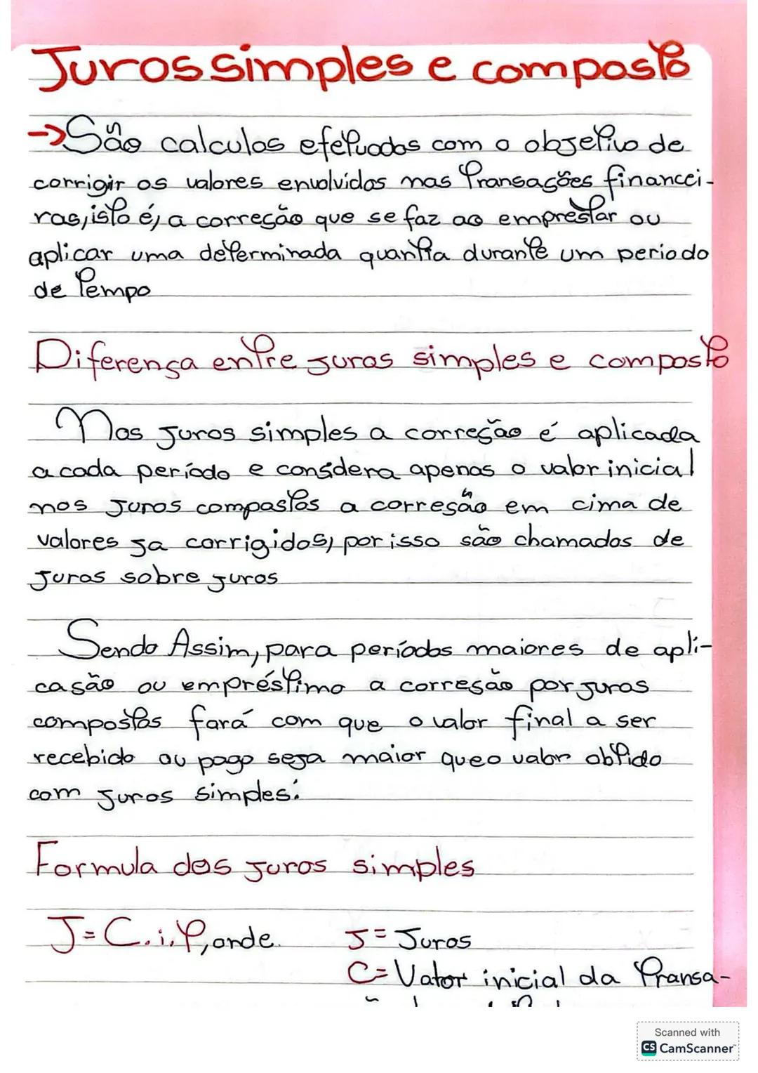 # Juros simples e composto
-> São calculos efetuadas com o objetivo de
corrigir os valores envolvidos nas Pransações financei-
ras, isto é,