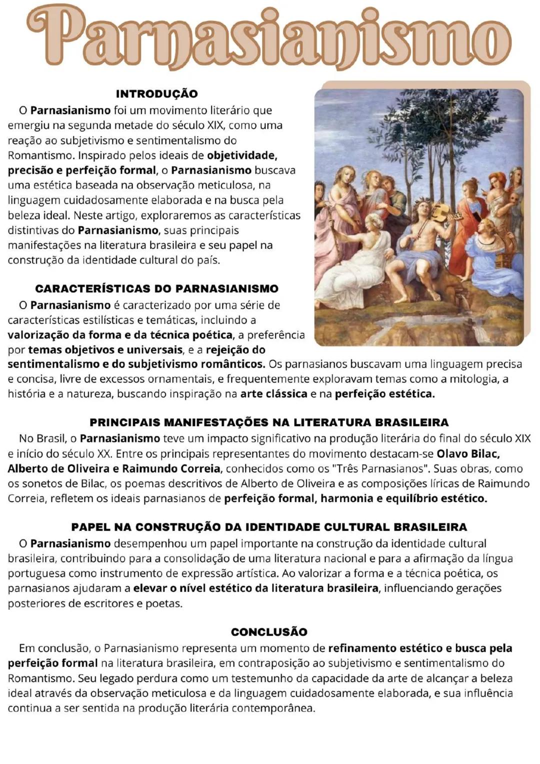 # Parnasianismo
## INTRODUÇÃO
O Parnasianismo foi um movimento literário que
emergiu na segunda metade do século XIX, como uma
reação ao su