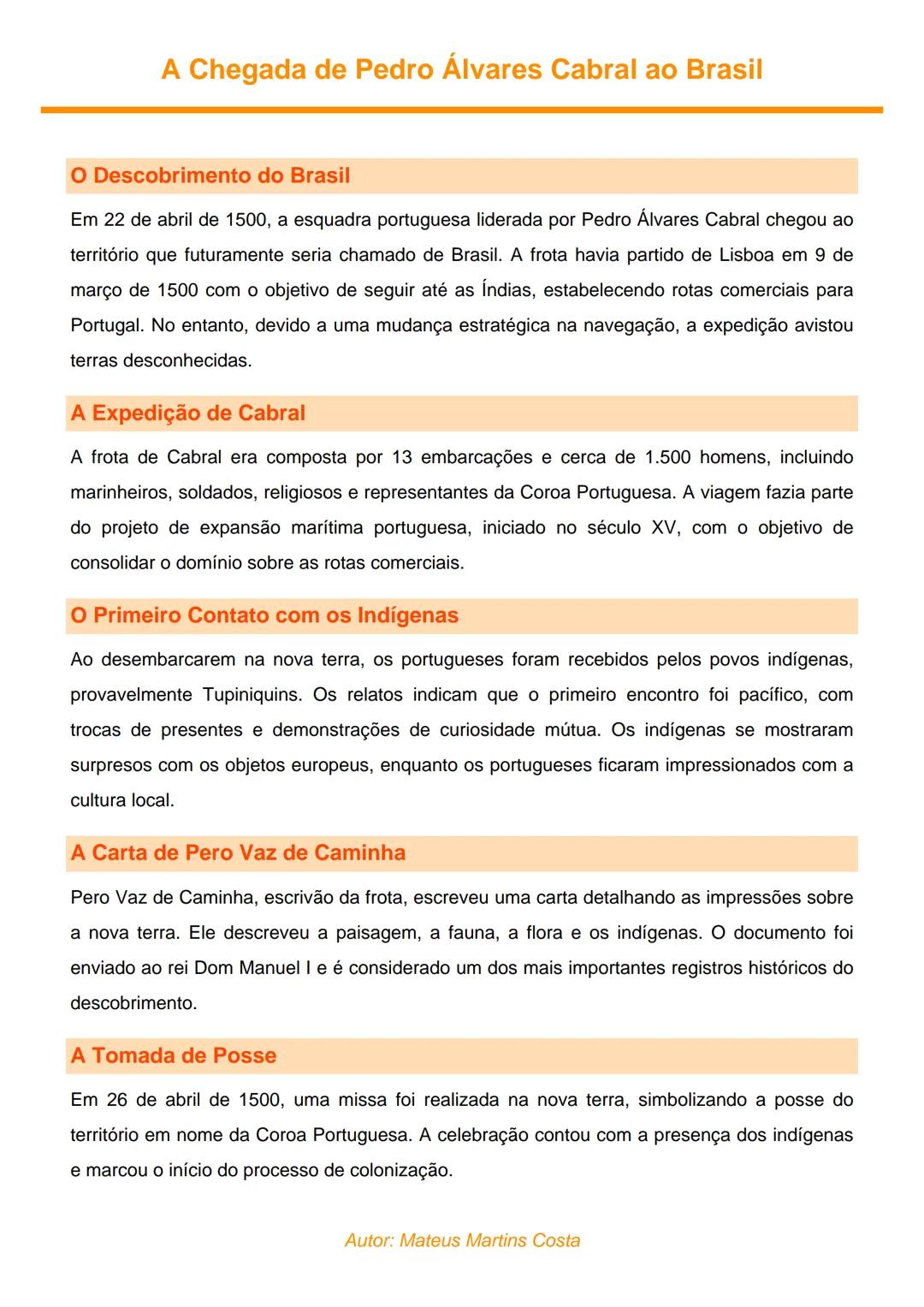 # A Chegada de Pedro Álvares Cabral ao Brasil
## O Descobrimento do Brasil
Em 22 de abril de 1500, a esquadra portuguesa liderada por Pedr