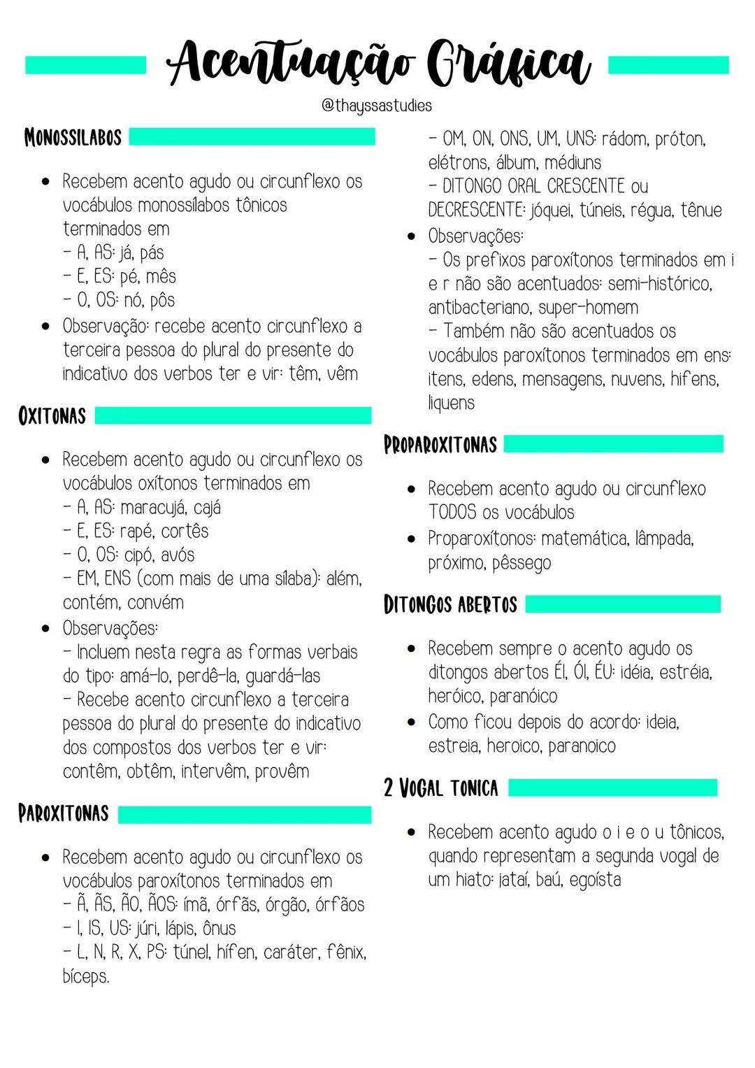 # Acentuação Gráfica
@thayssastudies
MONOSSILABOS
• Recebem acento agudo ou circunflexo os
vocábulos monossílabos tônicos
terminados em
-