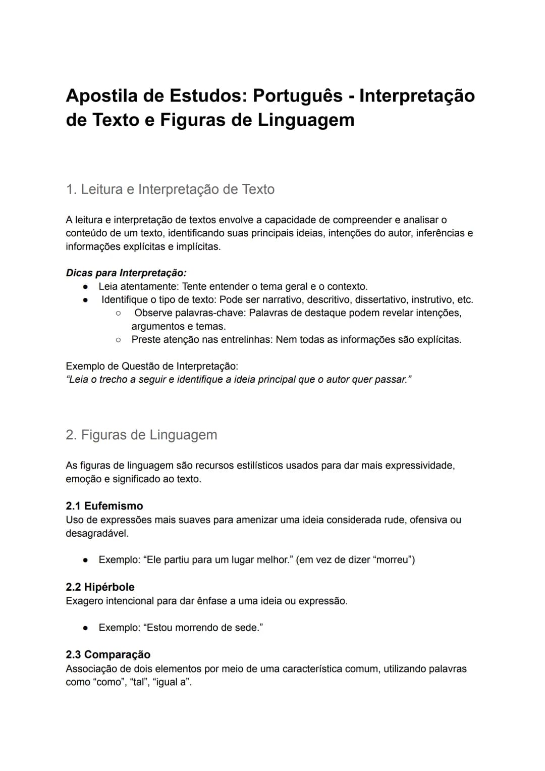 # Apostila de Estudos: Português - Interpretação
de Texto e Figuras de Linguagem
1. Leitura e Interpretação de Texto
A leitura e interpret