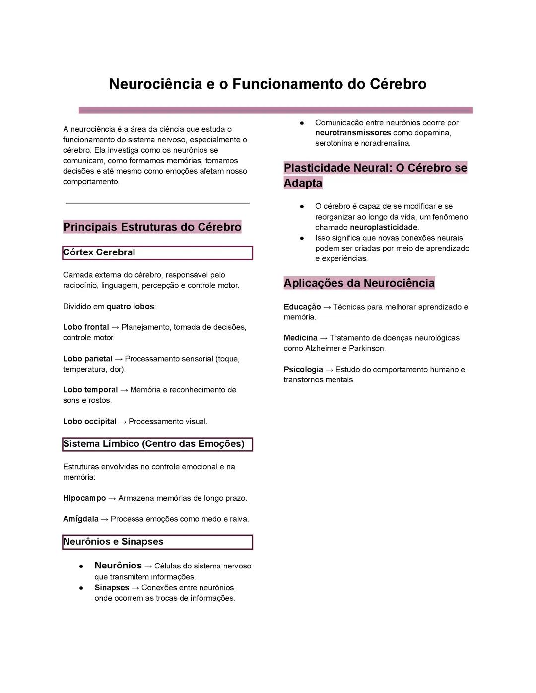 Neurociência e o funcionamento do cérebro
