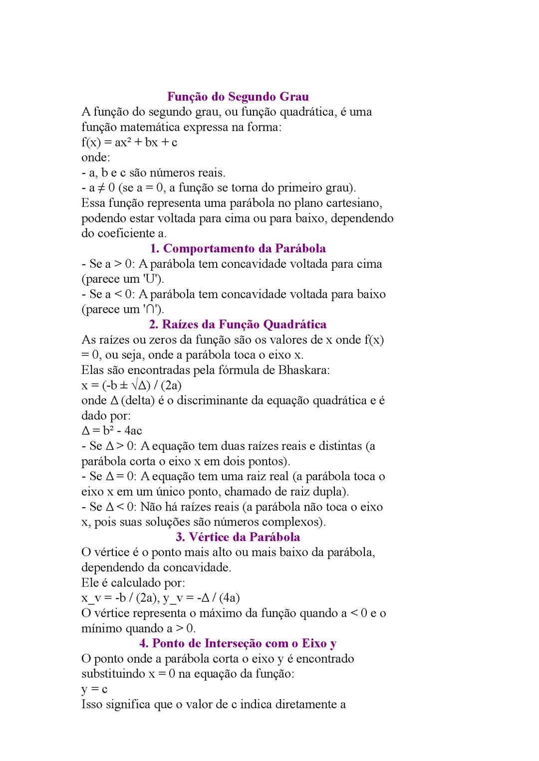 Resumo função do 2 grau