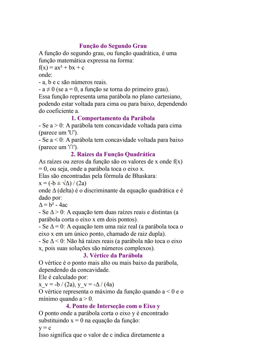 # Função do Segundo Grau
A função do segundo grau, ou função quadrática, é uma
função matemática expressa na forma:
$f(x) = ax^2 + bx + c$