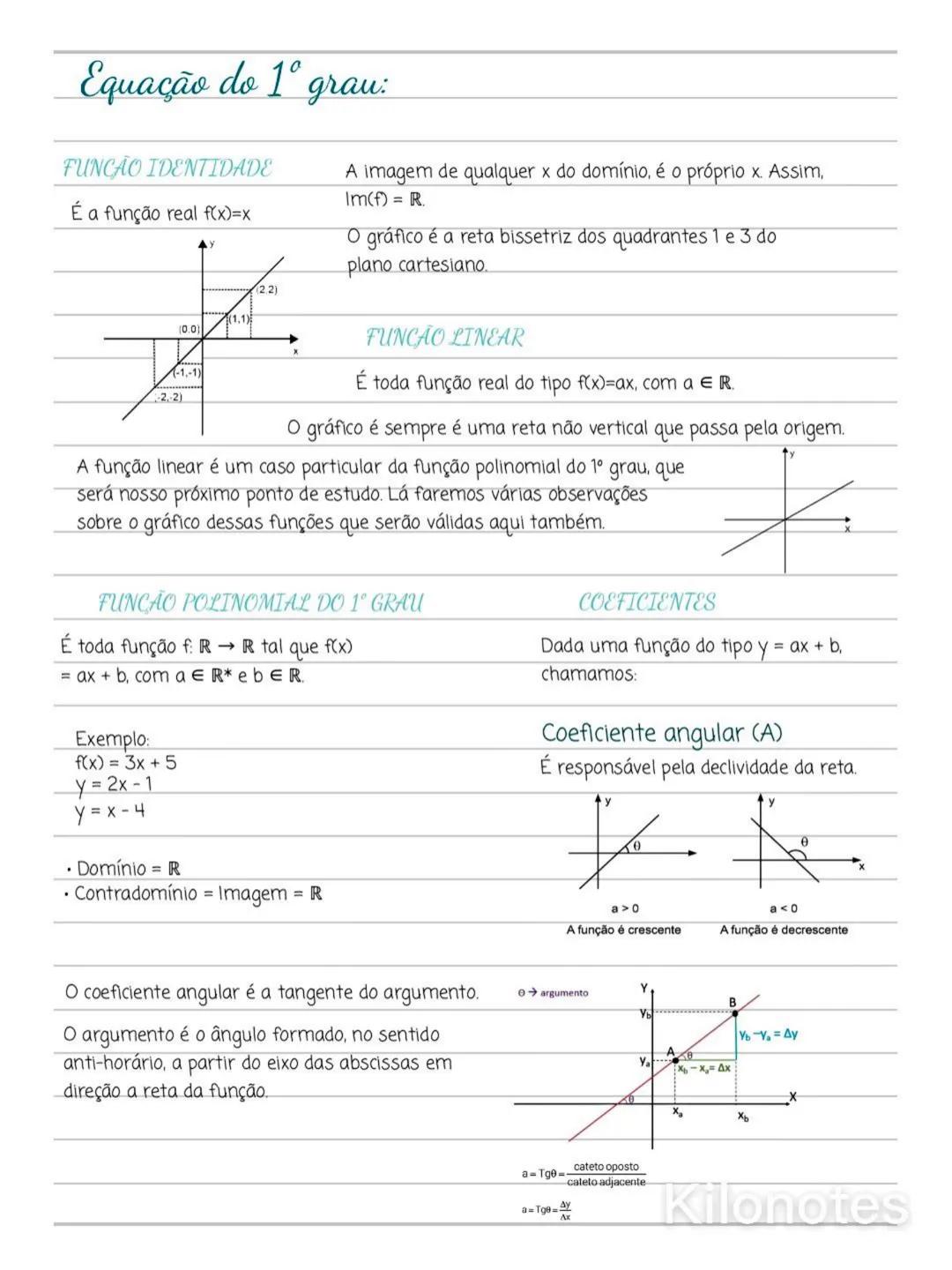 # Equação do 1º grau:
## FUNCÃO IDENTIDADE
É a função real $f(x) = x$
## FUNCÃO LINEAR
É toda função real do tipo $f(x) = ax$, com $a \in