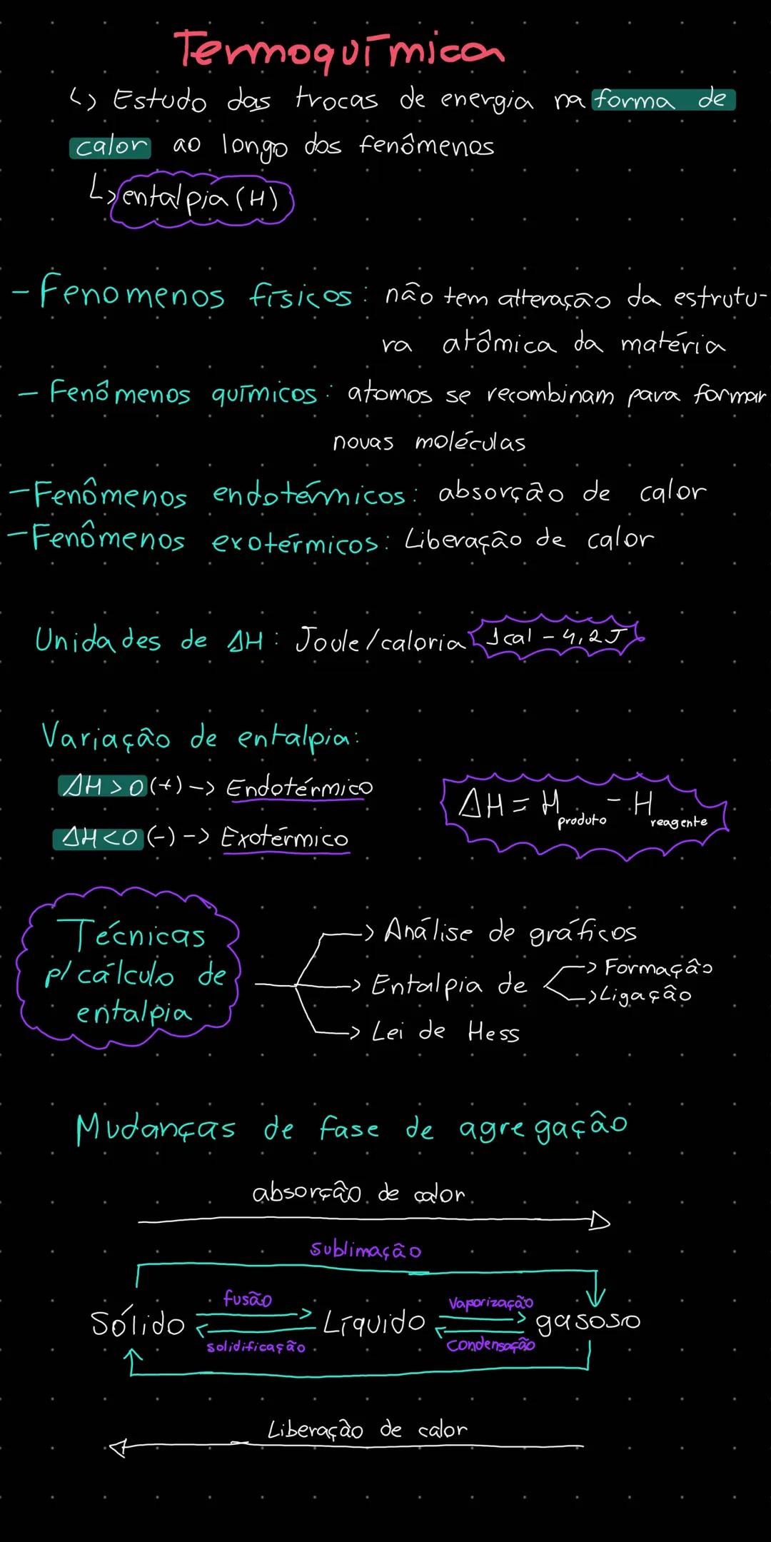 # Termoquímica
() Estudo das trocas de energia na forma de
calor ao longo dos fenômenos
Lentalpia (H)
- Fenomenos fisicos: não tem altera