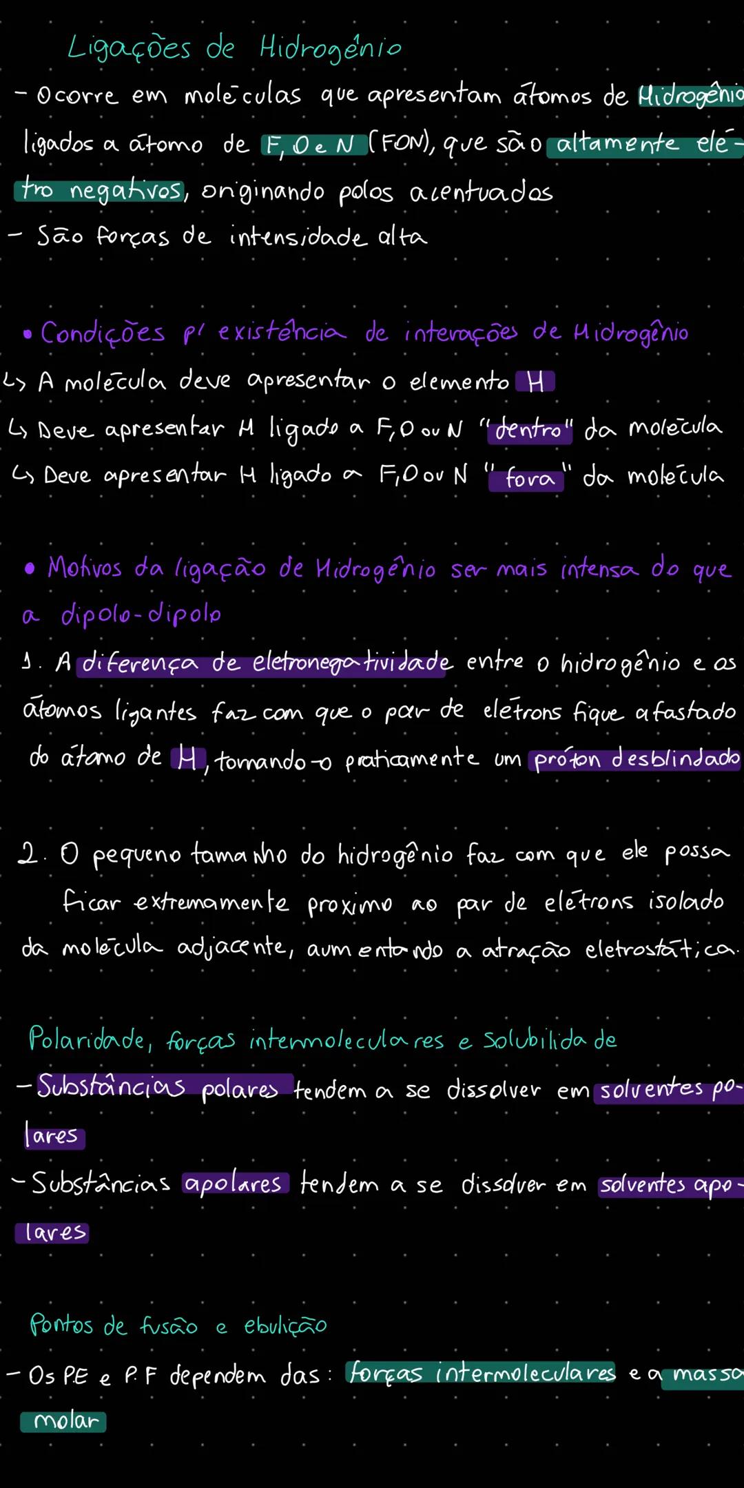 # Forças Inter moleculares
- São forças Cligações) de interação entre moléculas polares
e apolares
-Definem várias propriedades fisicas, c