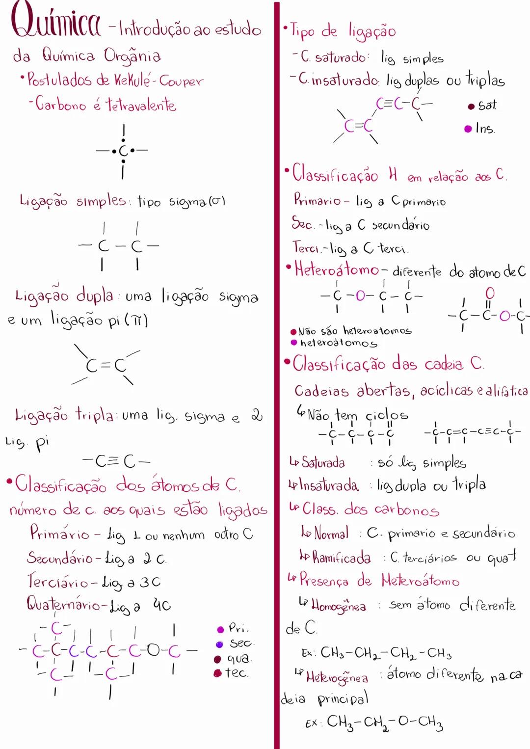 Química - Introdução ao estudo Tipo de ligação
da Química Organia
•Postulados de Kekulé-Couper
-Carbono é tetravalente
-C. saturado: lig sim