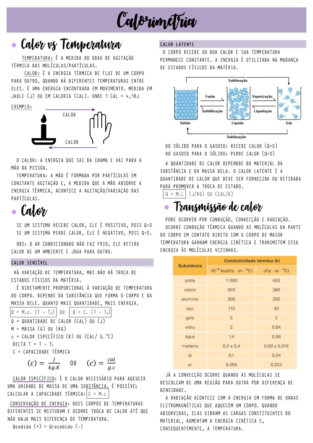# Calorimetria
• Calor vs Temperatura
TEMPERATURA: É A MEDIDA DO GRAU DE AGITAÇÃO
TÉRMICA DAS MOLÉCULAS/PARTÍCULAS.
CALOR É A ENERGIA TÉR