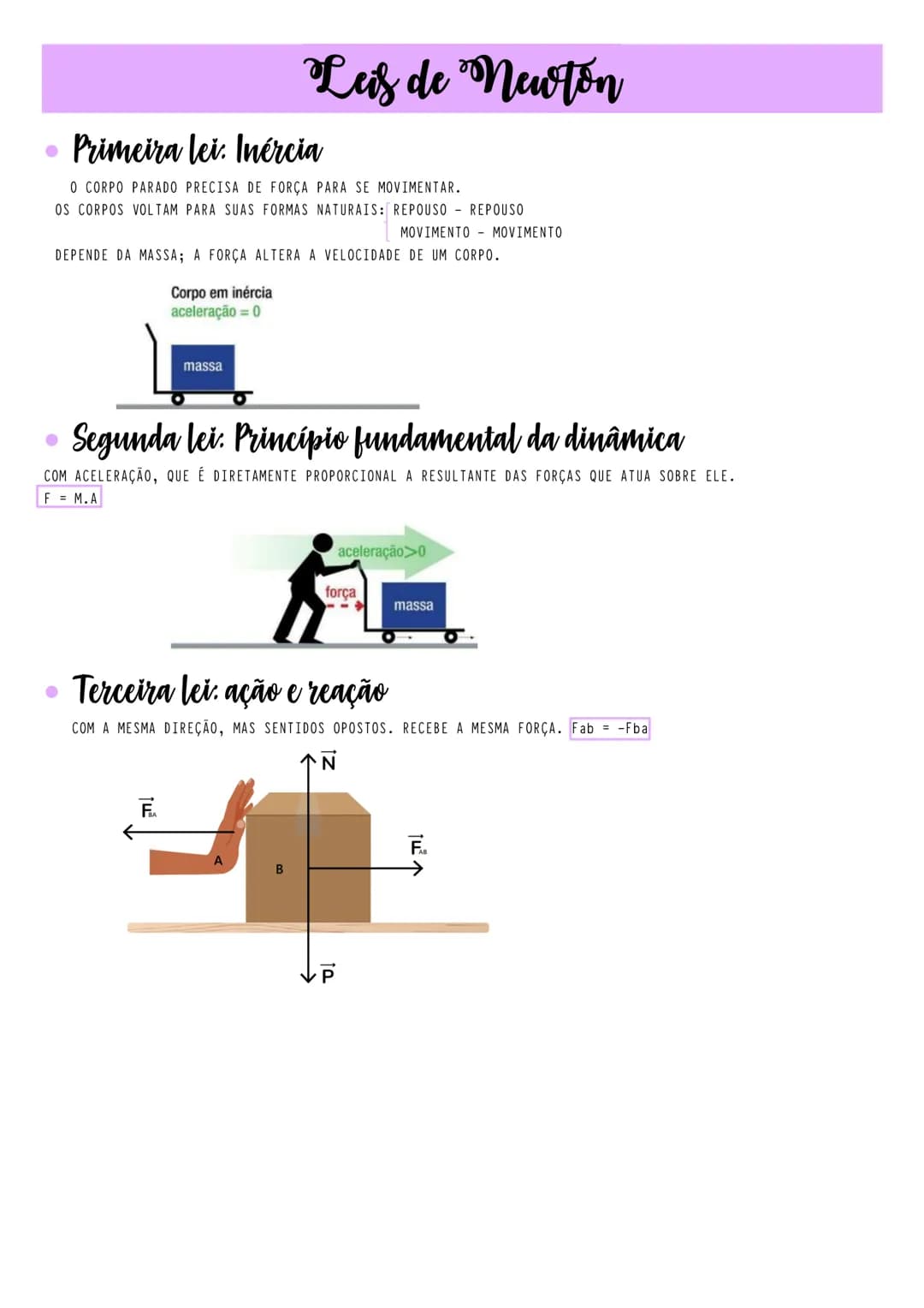 # Leis de Newton
• Primeira lei: Inércia
O CORPO PARADO PRECISA DE FORÇA PARA SE MOVIMENTAR.
OS CORPOS VOLTAM PARA SUAS FORMAS NATURAIS: R
