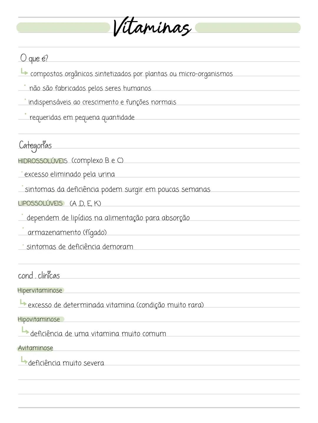 # Vitaminas
O que é?
→ compostos orgânicos sintetizados por plantas ou micro-organismos
* não são fabricados pelos seres humanos
* in
