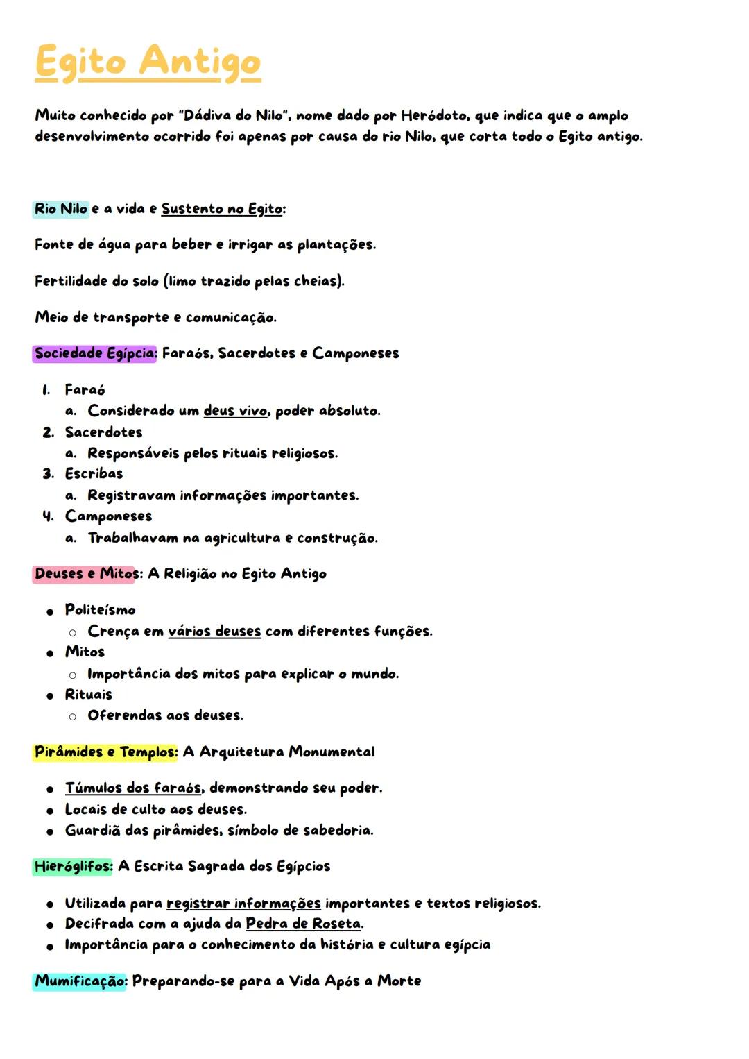 # Egito Antigo
Muito conhecido por "Dádiva do Nilo", nome dado por Heródoto, que indica que o amplo
desenvolvimento ocorrido foi apenas por