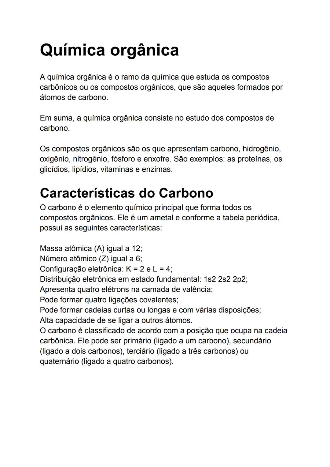 # Química orgânica
A química orgânica é o ramo da química que estuda os compostos
carbônicos ou os compostos orgânicos, que são aqueles for