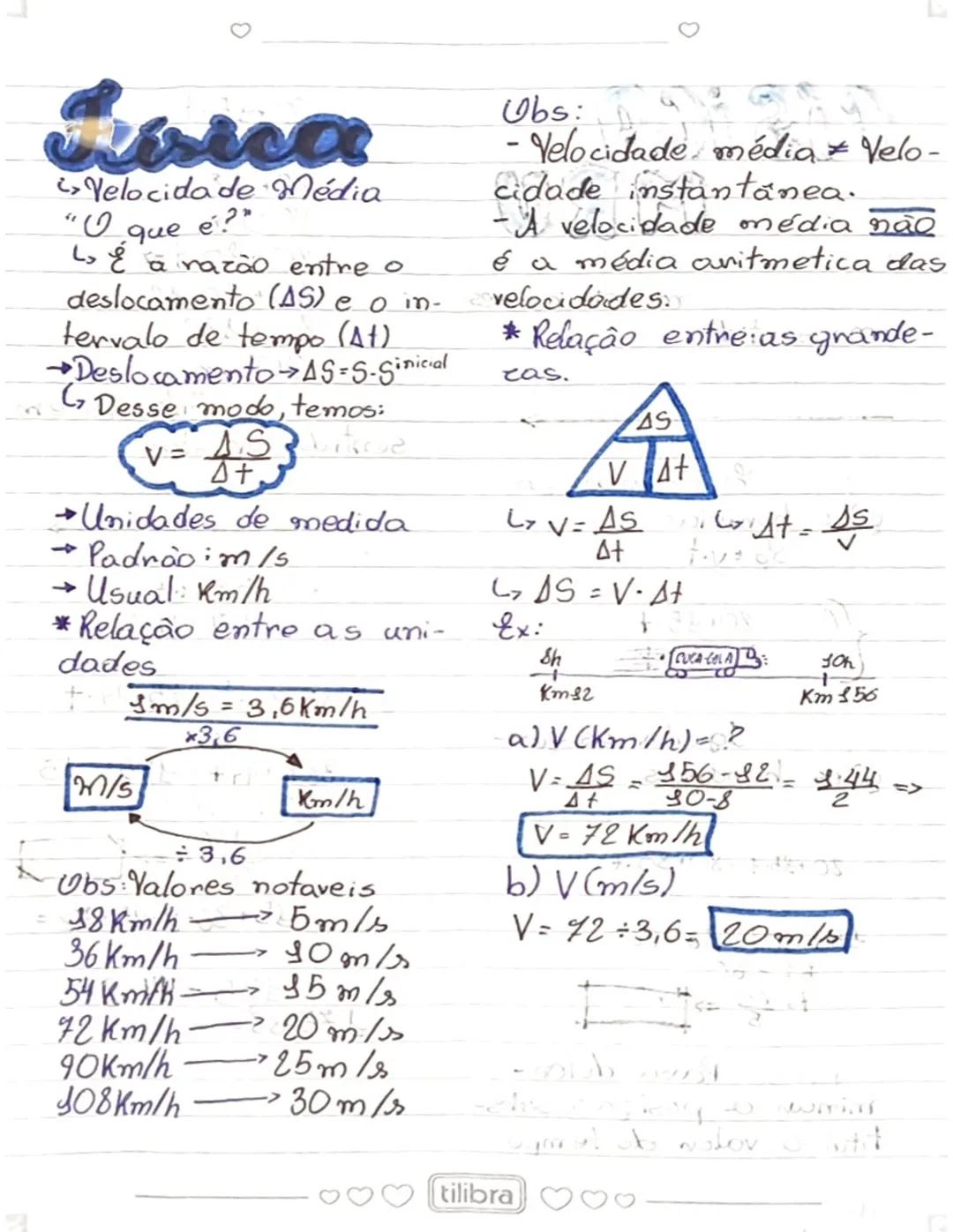 Física
Velocidade Média
"O que é?"
LÉ a razão entre o
deslocamento (AS) e o in-
tervalo de tempo (A+)
→Deslocamento AS-S-Sinicial
Desse