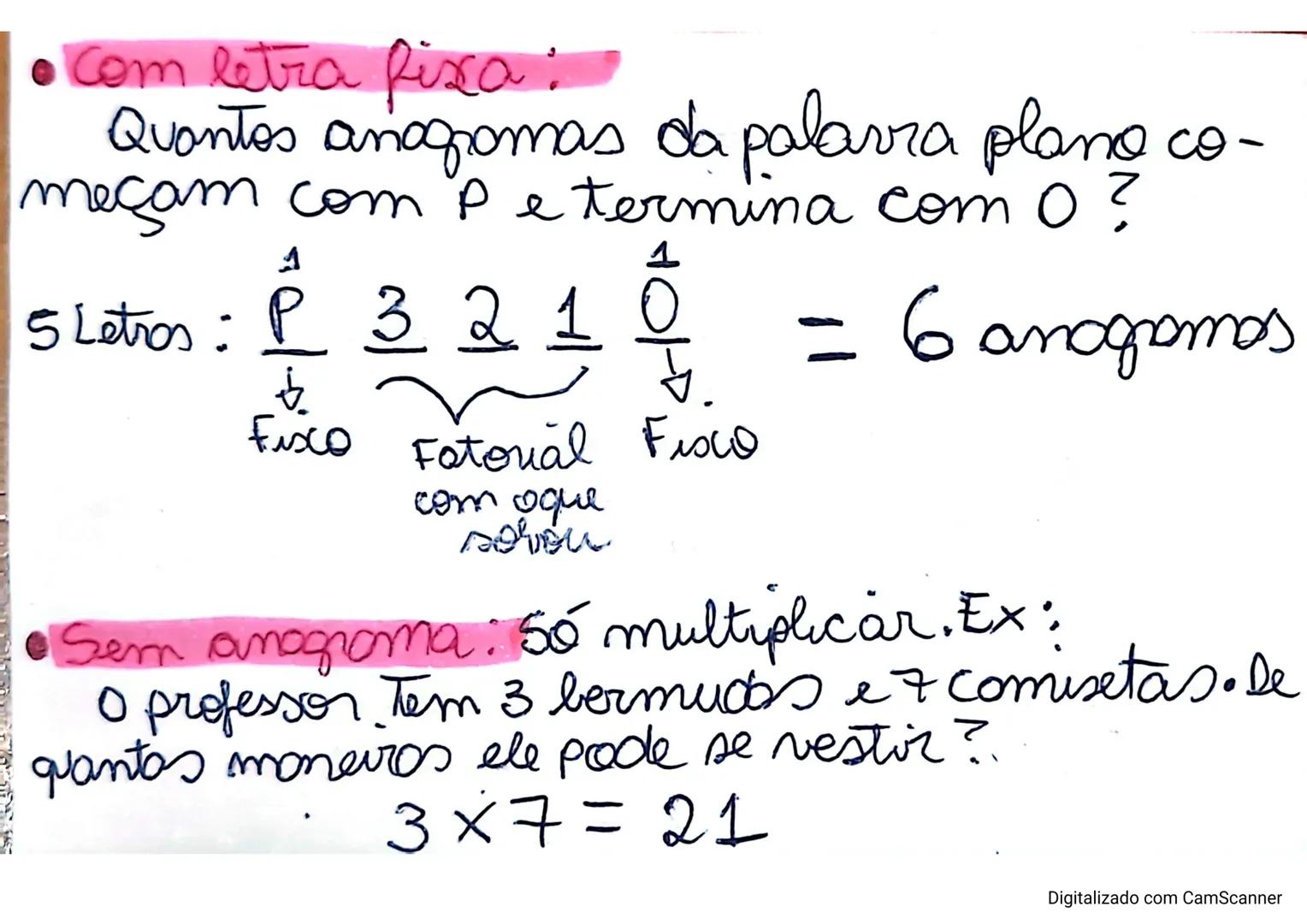 Revisão Matemática
Análise Combinatoria.
Permutacos Simples: Permutar - trecar de
lugar, sem repetição.
Fatoual
0!=1
11=1
21=2.1=2
31=3.2