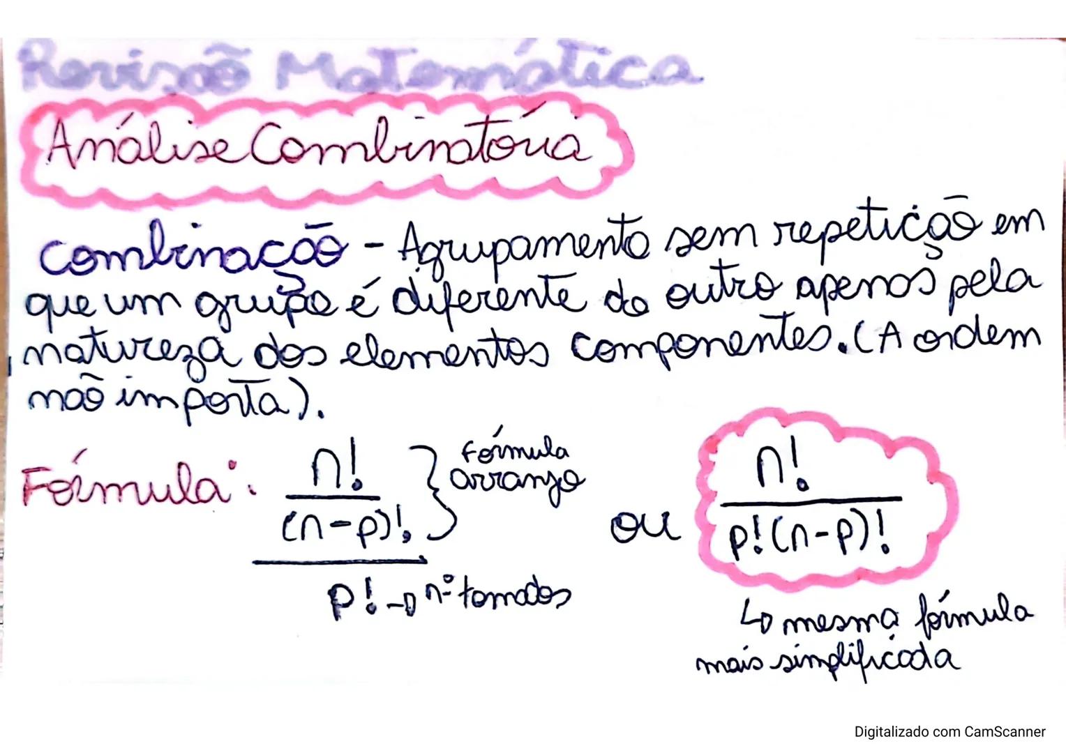 Revisão Matemática
Análise Combinatoria.
Permutacos Simples: Permutar - trecar de
lugar, sem repetição.
Fatoual
0!=1
11=1
21=2.1=2
31=3.2