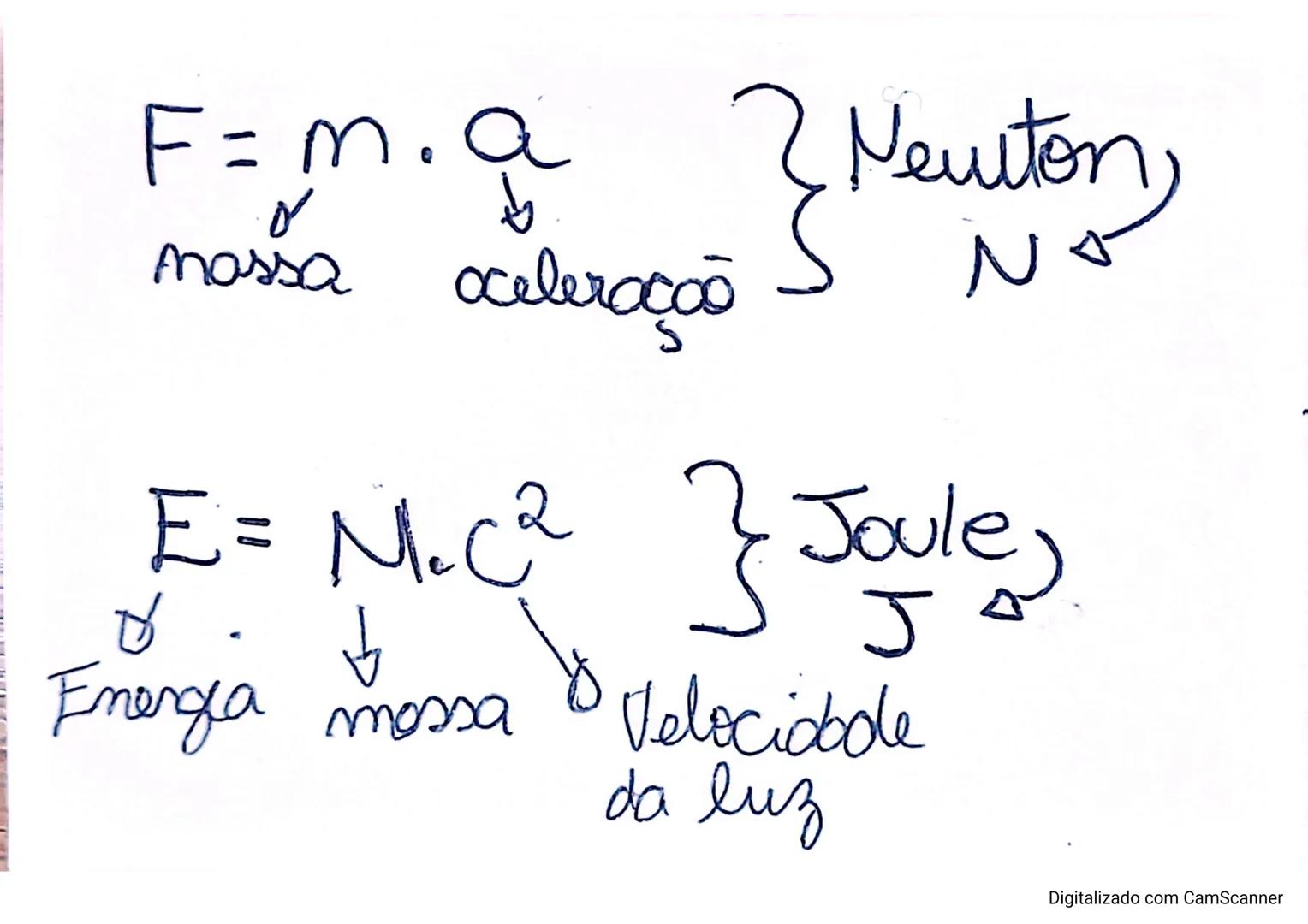 Fisica
Qual a formula da força
e da energia.
Questão Física
Digitalizado com CamScanner F=m.a $\rightarrow$ {Newton}
$
$\downarrow
massa