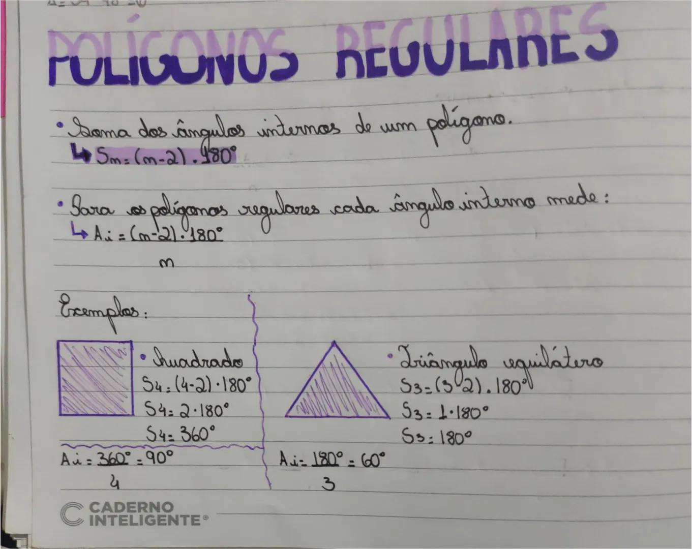 POLIGONOS REGULANEJ
• Soma dos ângulos internos de um polígono.
$S_m=(m-2).180°$
• Sara vas poligamas regulares cada ângulo interno mede: