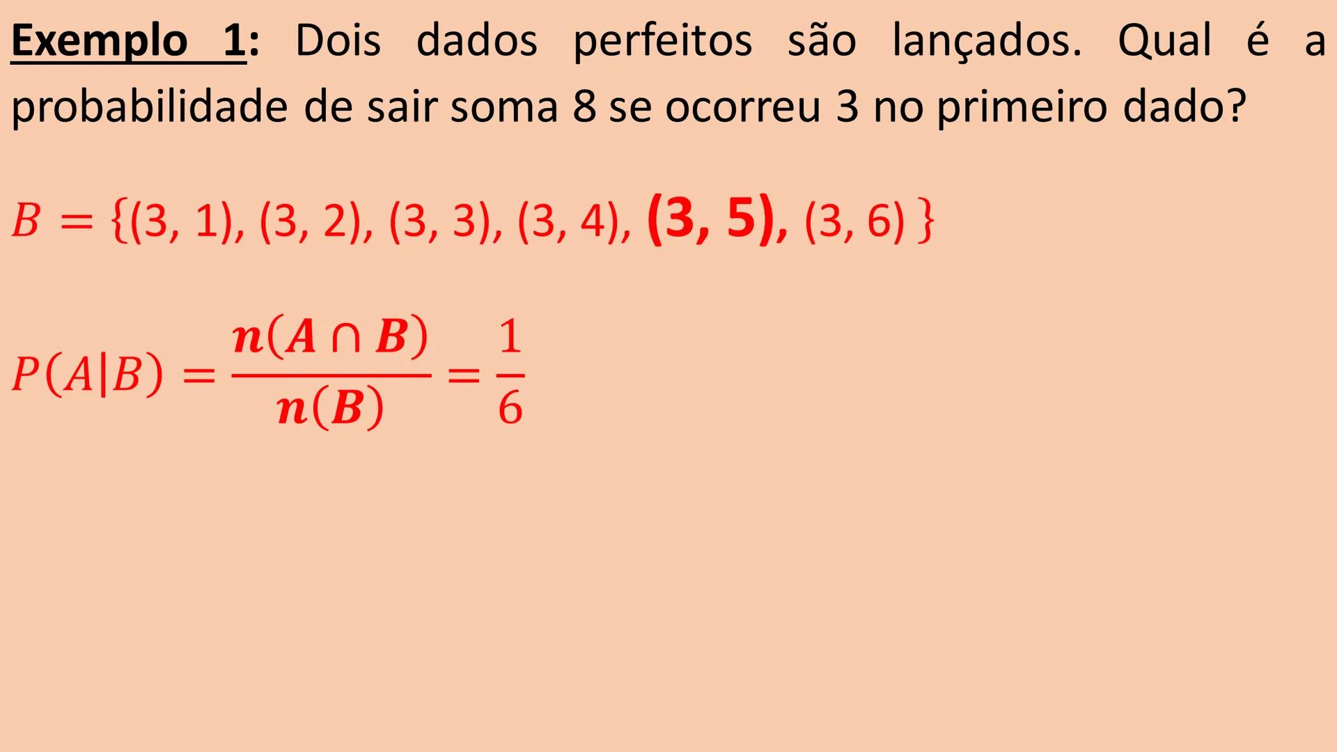 # Probabilidade condicional # Probabilidade condicional
Sejam A e B eventos de 2 finito e não vazio. A
probabilidade condicional do evento