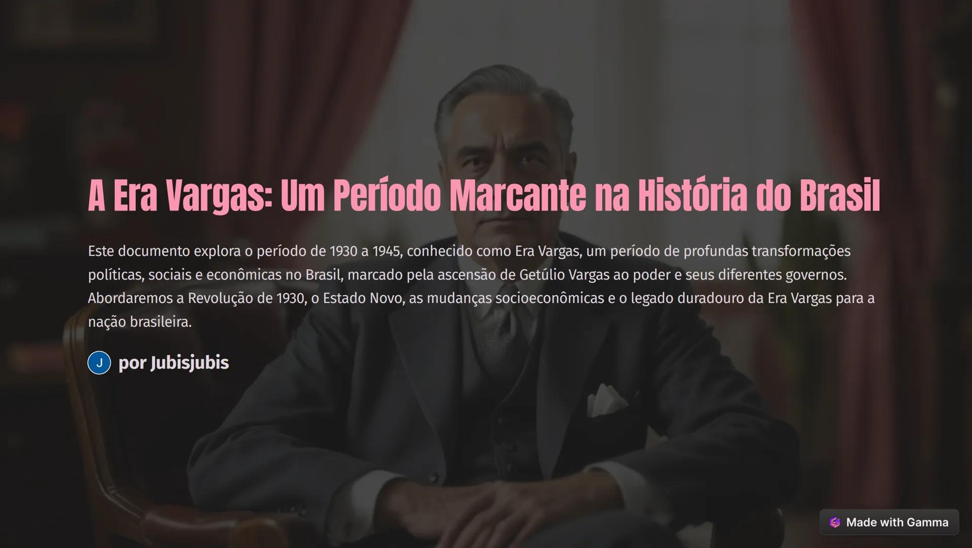 # A Era Vargas: Um Período Marcante na História do Brasil
Este documento explora o período de 1930 a 1945, conhecido como Era Vargas, um pe