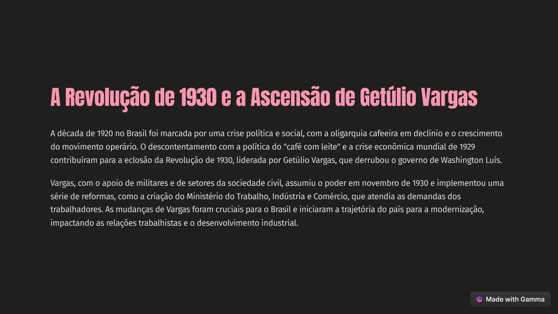 # A Era Vargas: Um Período Marcante na História do Brasil
Este documento explora o período de 1930 a 1945, conhecido como Era Vargas, um pe