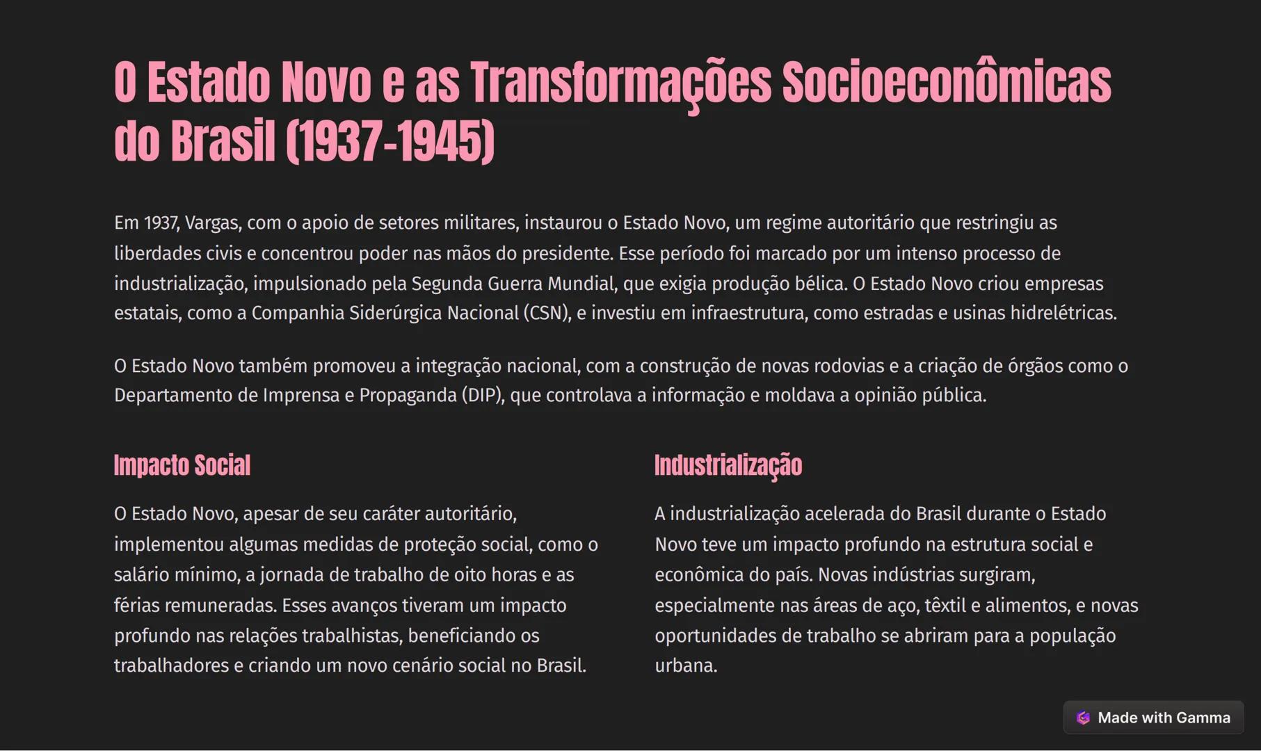 # A Era Vargas: Um Período Marcante na História do Brasil
Este documento explora o período de 1930 a 1945, conhecido como Era Vargas, um pe