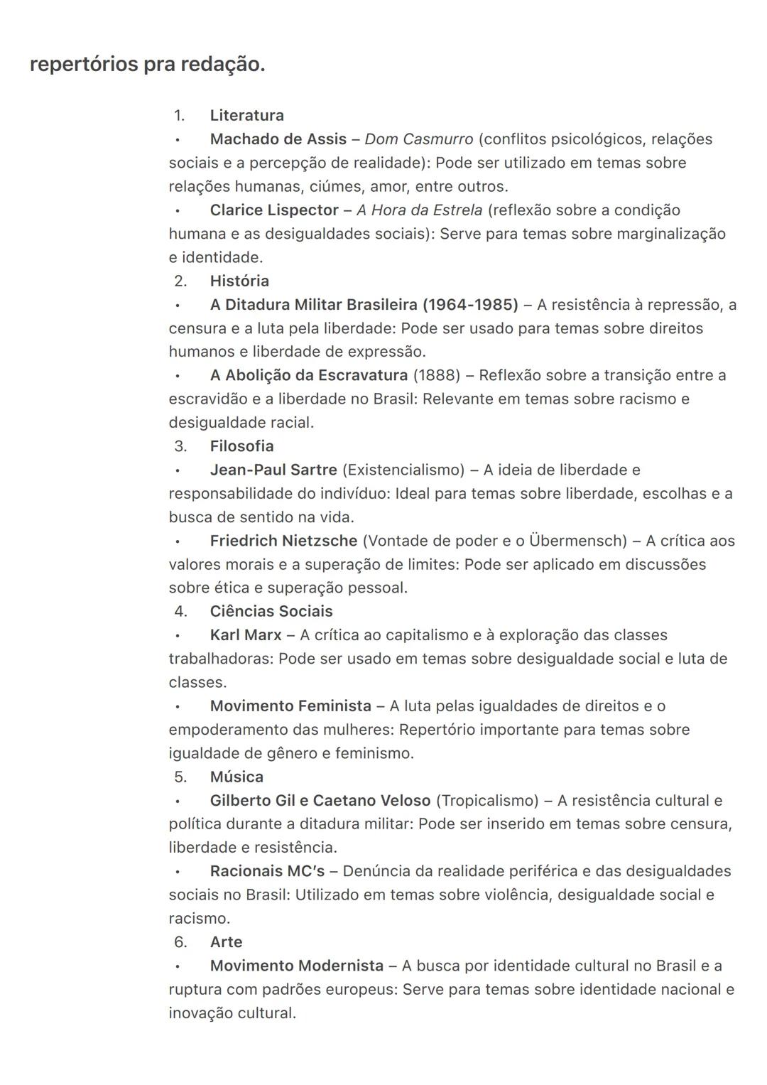 # repertórios pra redação.
1. Literatura
* Machado de Assis - Dom Casmurro (conflitos psicológicos, relações
sociais e a percepção de re