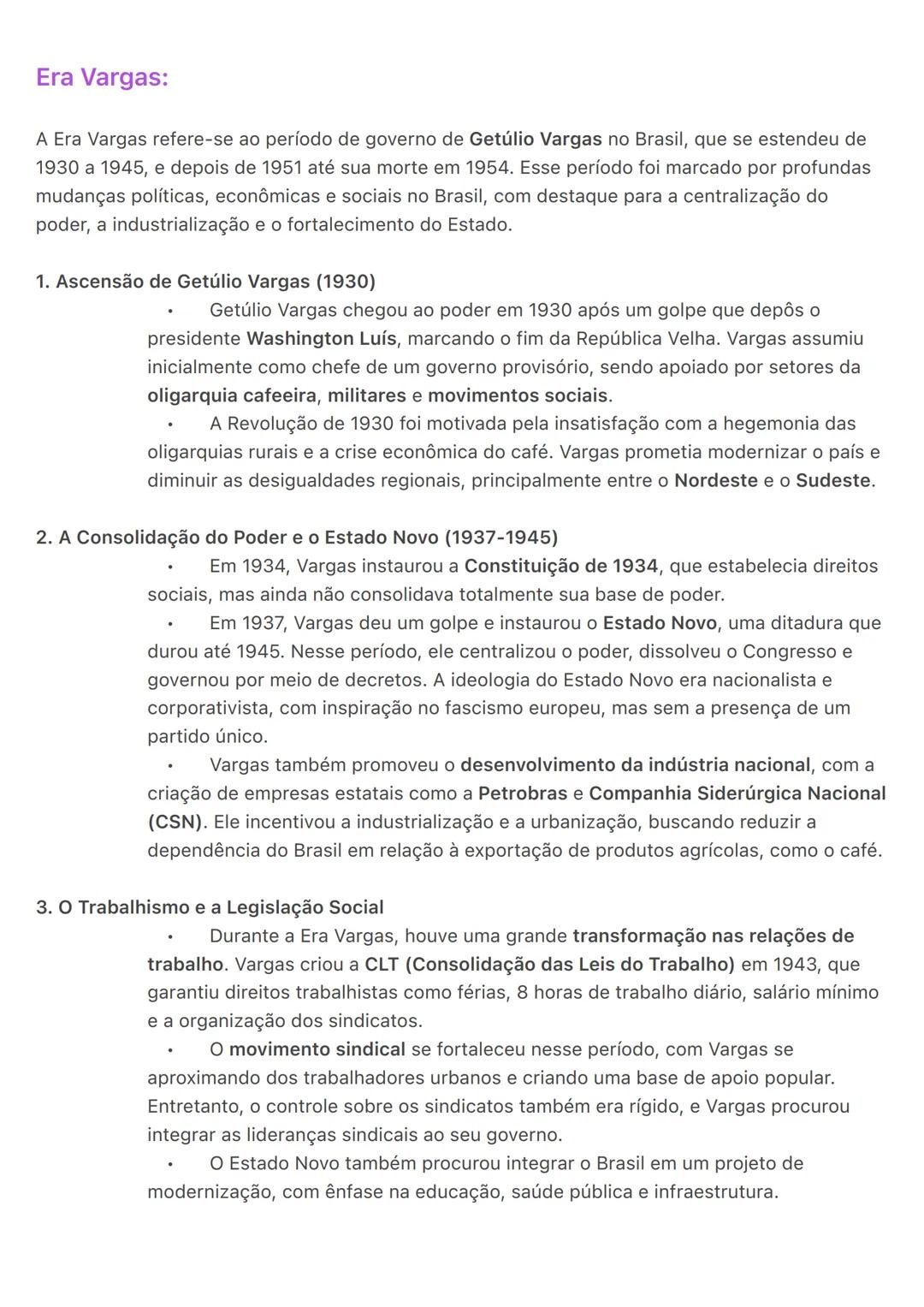 # Era Vargas:
A Era Vargas refere-se ao período de governo de Getúlio Vargas no Brasil, que se estendeu de
1930 a 1945, e depois de 1951 at