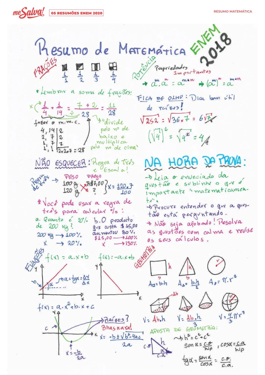 # 05
RESUMÕES
ENEM 2020
me Salva! # me Salva!
05 RESUMÕES ENEM 2020
RESUMO MATEMÁTICA
Resumo de MATEMÁTICA ENEM
2018
FRACOM
23
Propri