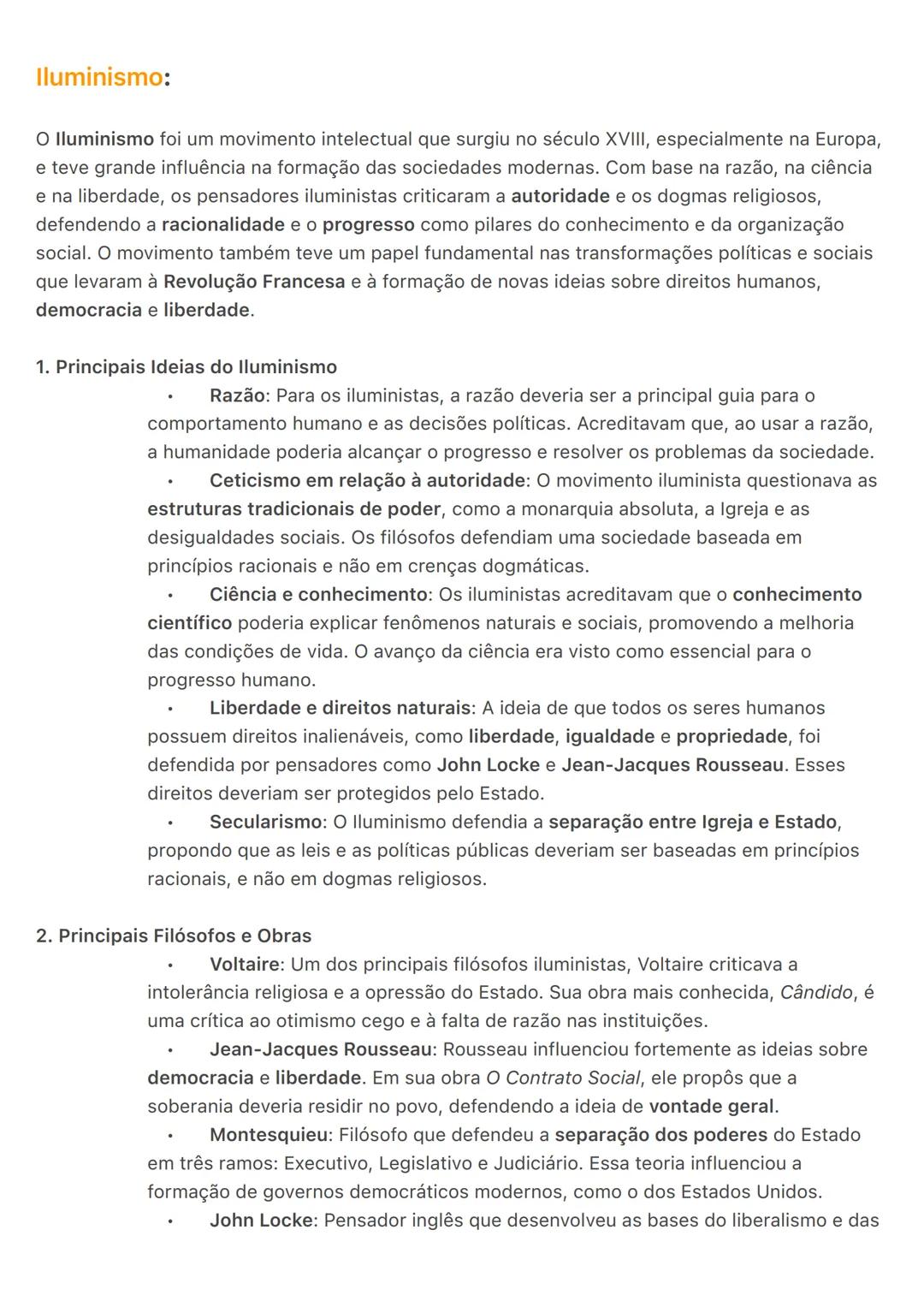 # Iluminismo:
O Iluminismo foi um movimento intelectual que surgiu no século XVIII, especialmente na Europa,
e teve grande influência na fo