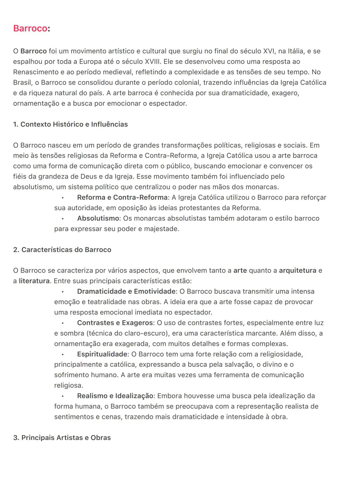 # Barroco:
O Barroco foi um movimento artístico e cultural que surgiu no final do século XVI, na Itália, e se
espalhou por toda a Europa at