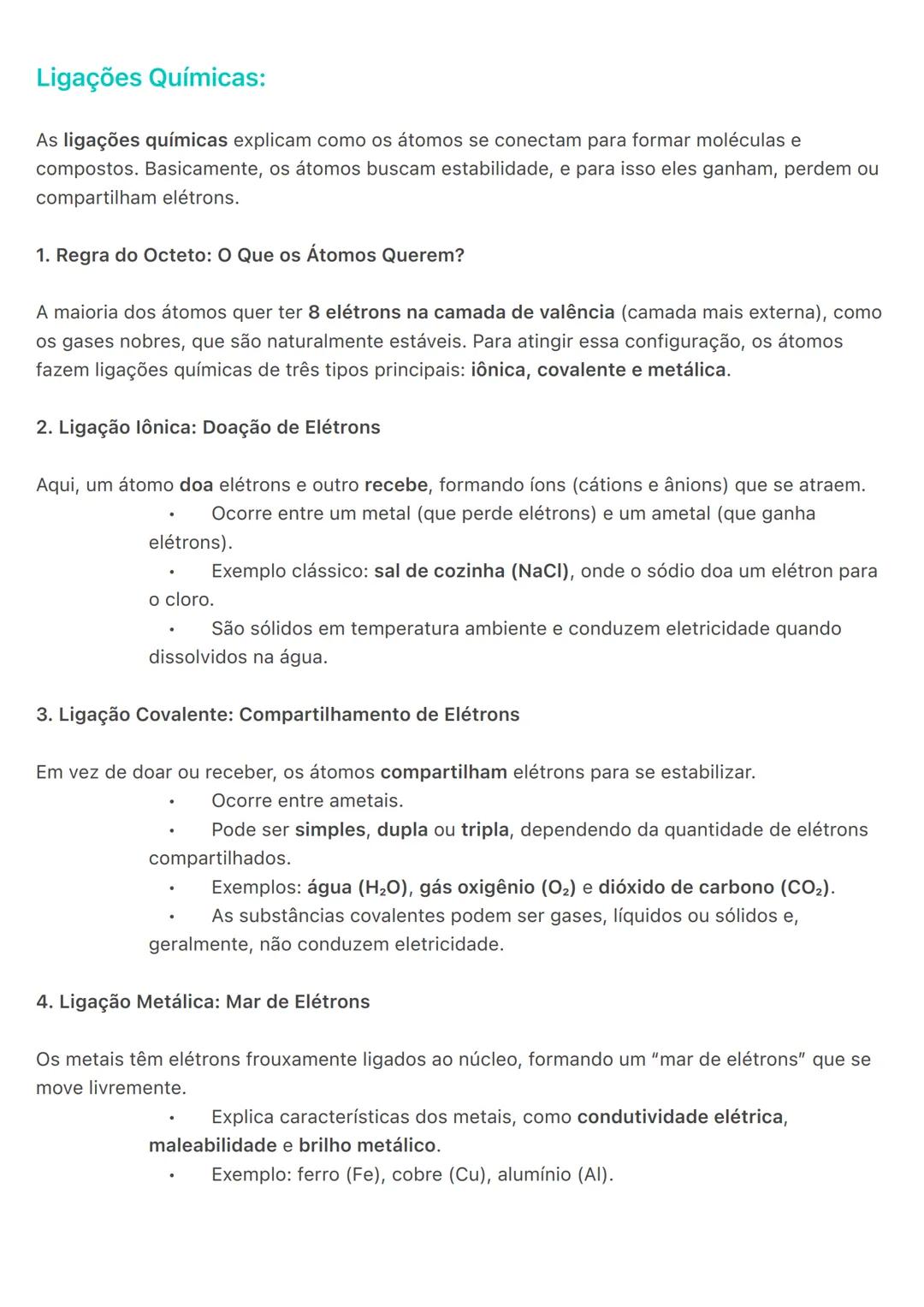 # Ligações Químicas:
As ligações químicas explicam como os átomos se conectam para formar moléculas e
compostos. Basicamente, os átomos bus