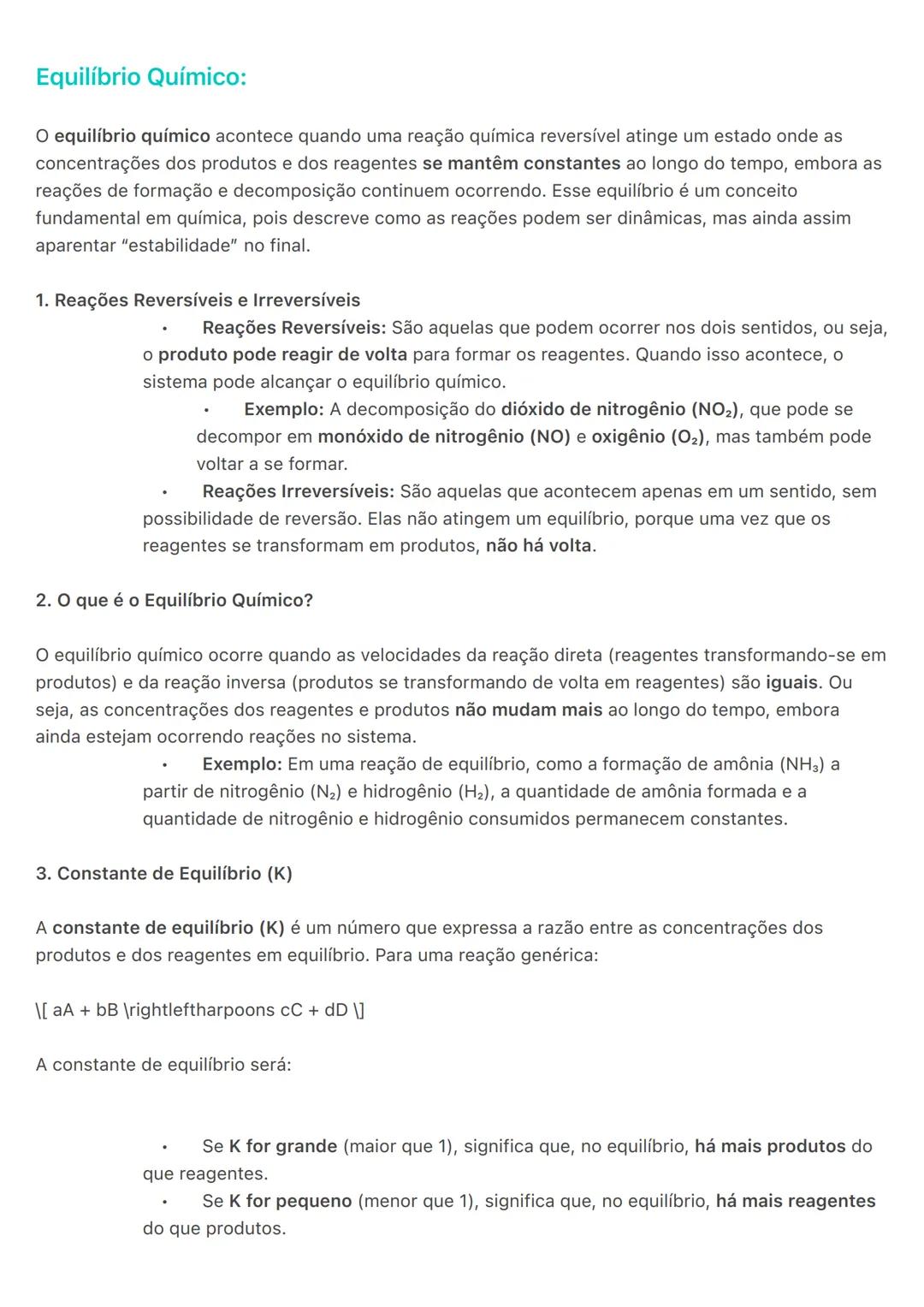 # Equilíbrio Químico:
O equilíbrio químico acontece quando uma reação química reversível atinge um estado onde as
concentrações dos produto