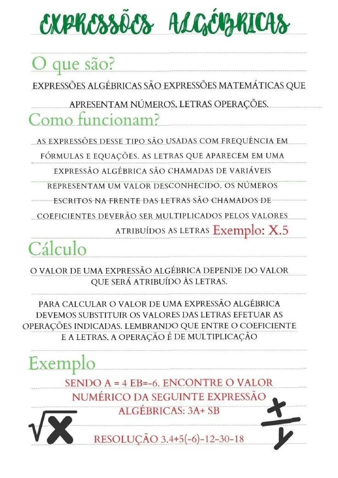 Expressões algébricas.