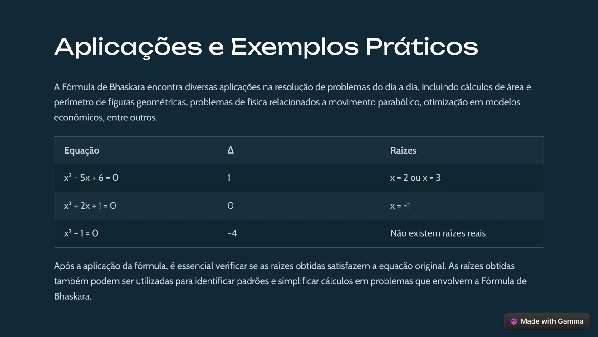 # Introdução à Fórmula de Bhaskara
Este documento visa apresentar a Fórmula de Bhaskara, uma ferramenta fundamental na resolução de equaçõe
