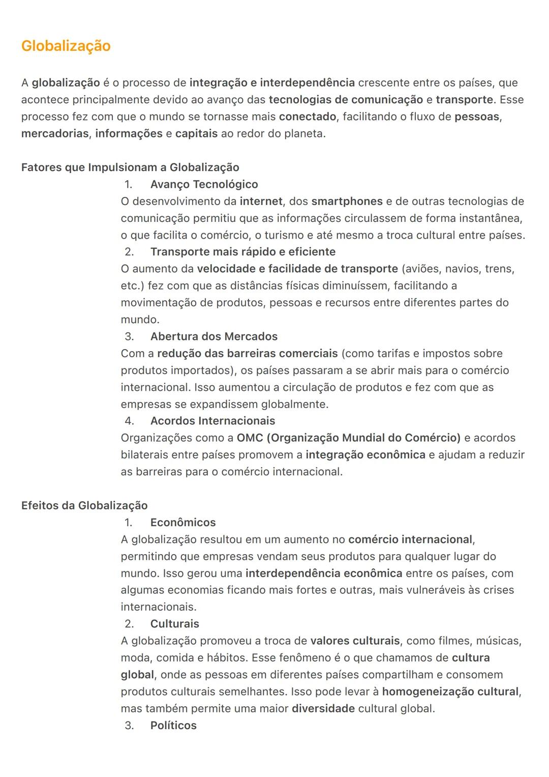 # Globalização
A globalização é o processo de integração e interdependência crescente entre os países, que
acontece principalmente devido a