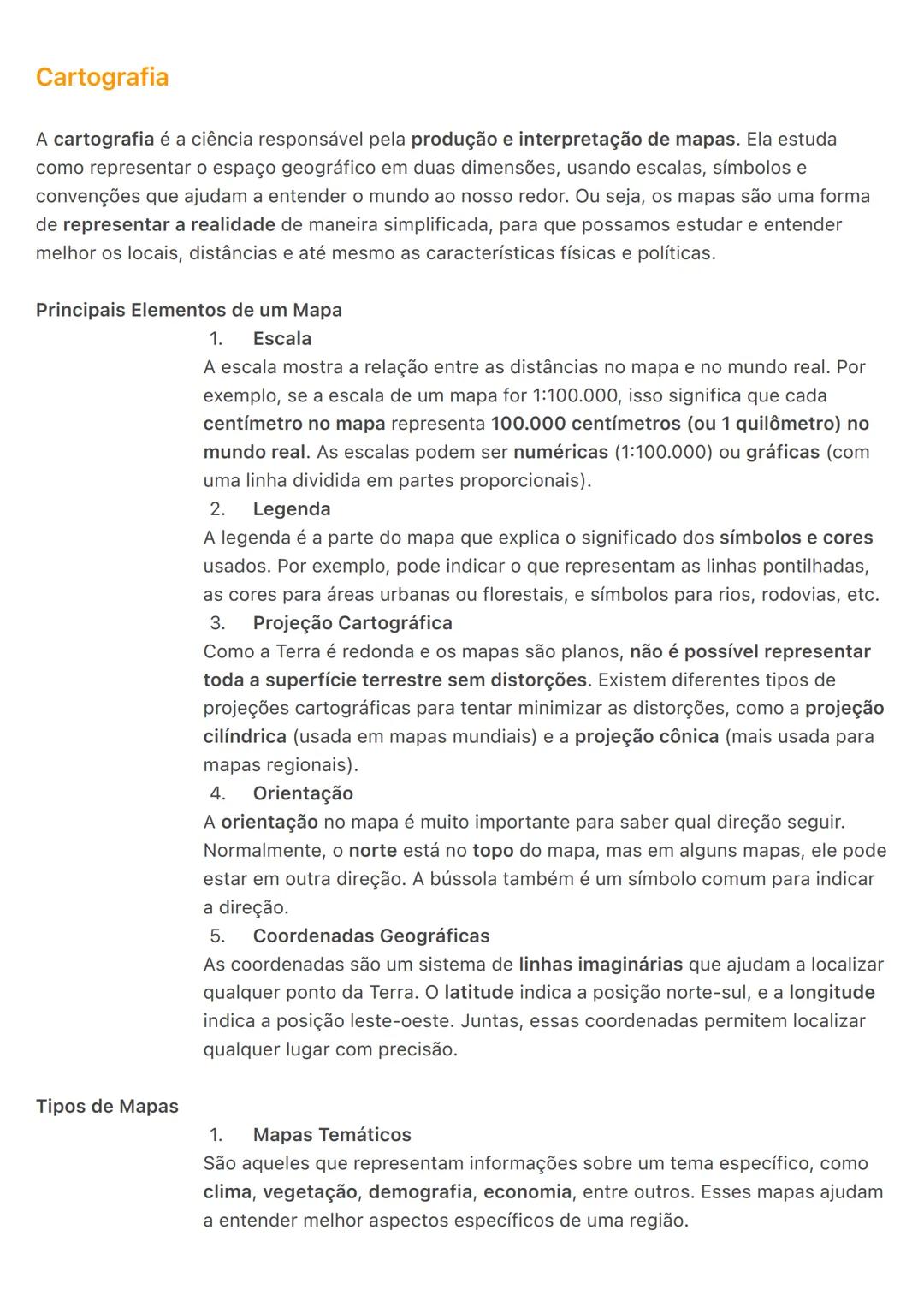 # Cartografia
A cartografia é a ciência responsável pela produção e interpretação de mapas. Ela estuda
como representar o espaço geográfico